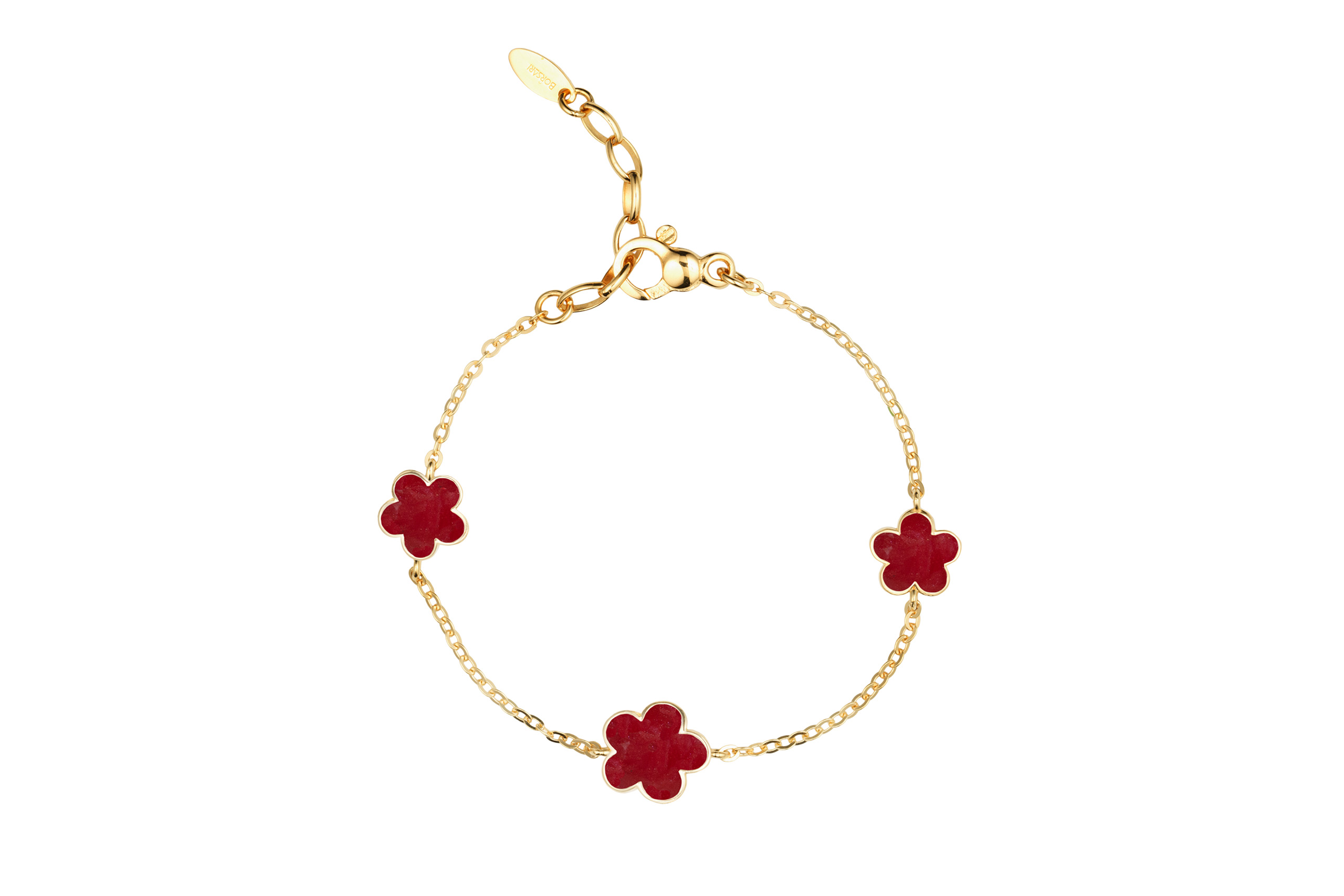 Borsari Gioielli armband zilver goldplated met emaille, bloemen, rood