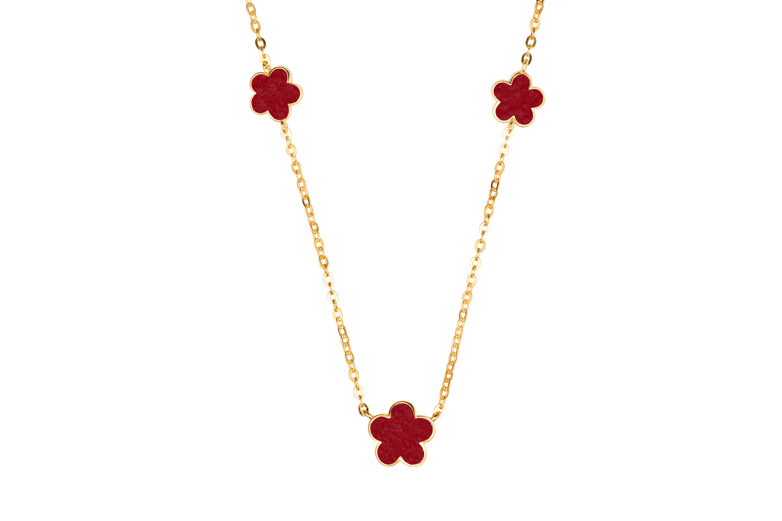 Borsari Gioielli collier zilver goldplated met emaille, bloemen rood, 50-55 cm