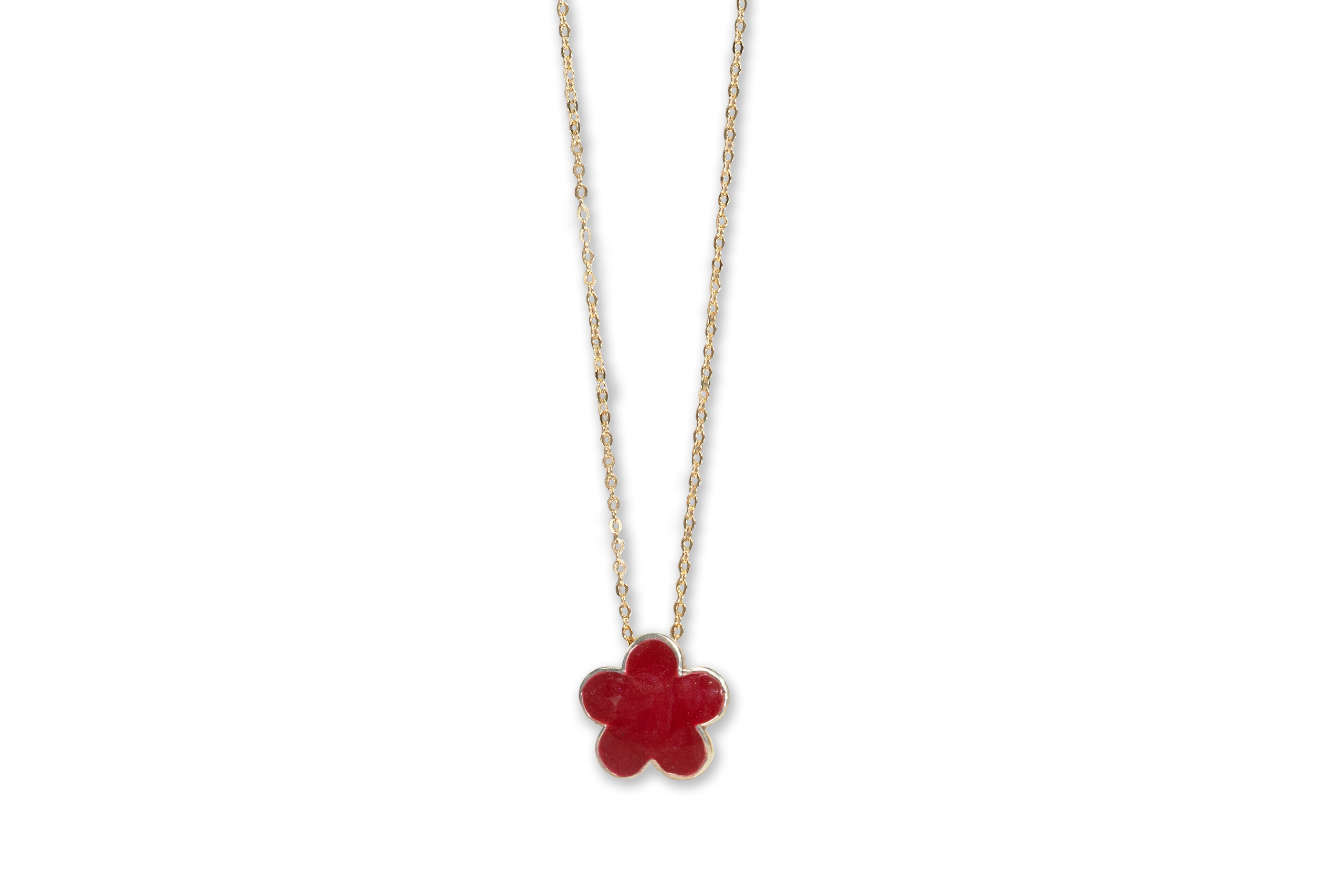 Borsari Gioielli collier zilver goldplated met emaille, bloem, rood, 42-45 cm