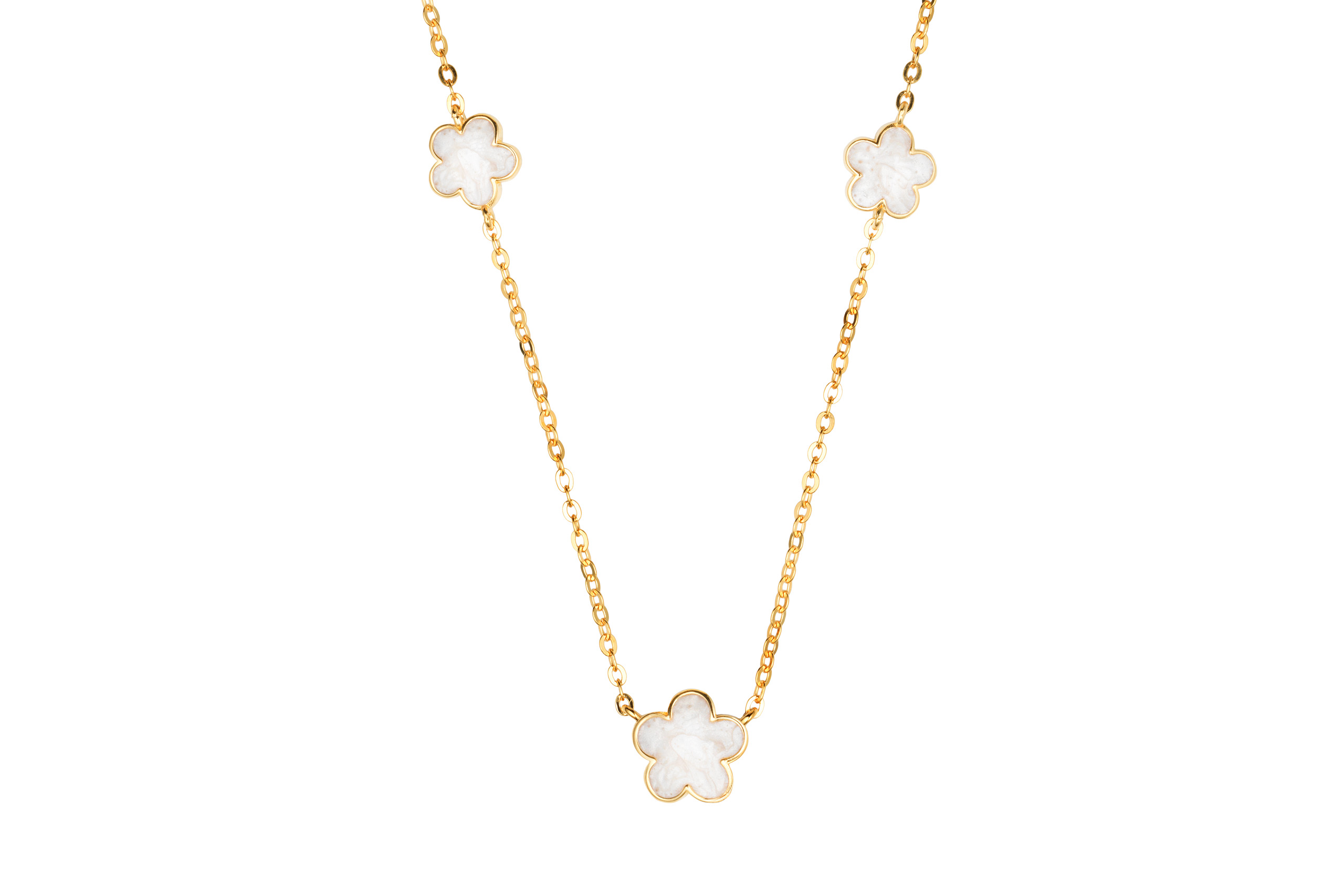 Borsari Gioielli collier zilver goldplated met emaille, bloemen, off white
