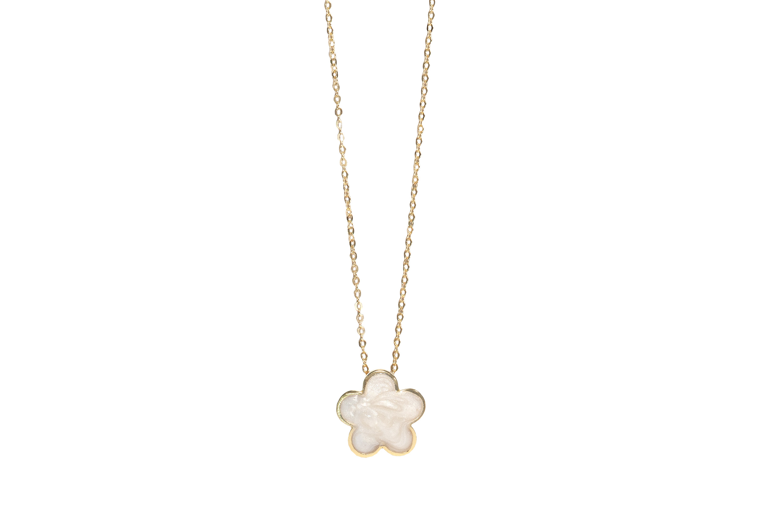 Borsari Gioielli collier zilver goldplated met emaille bloem, off white
