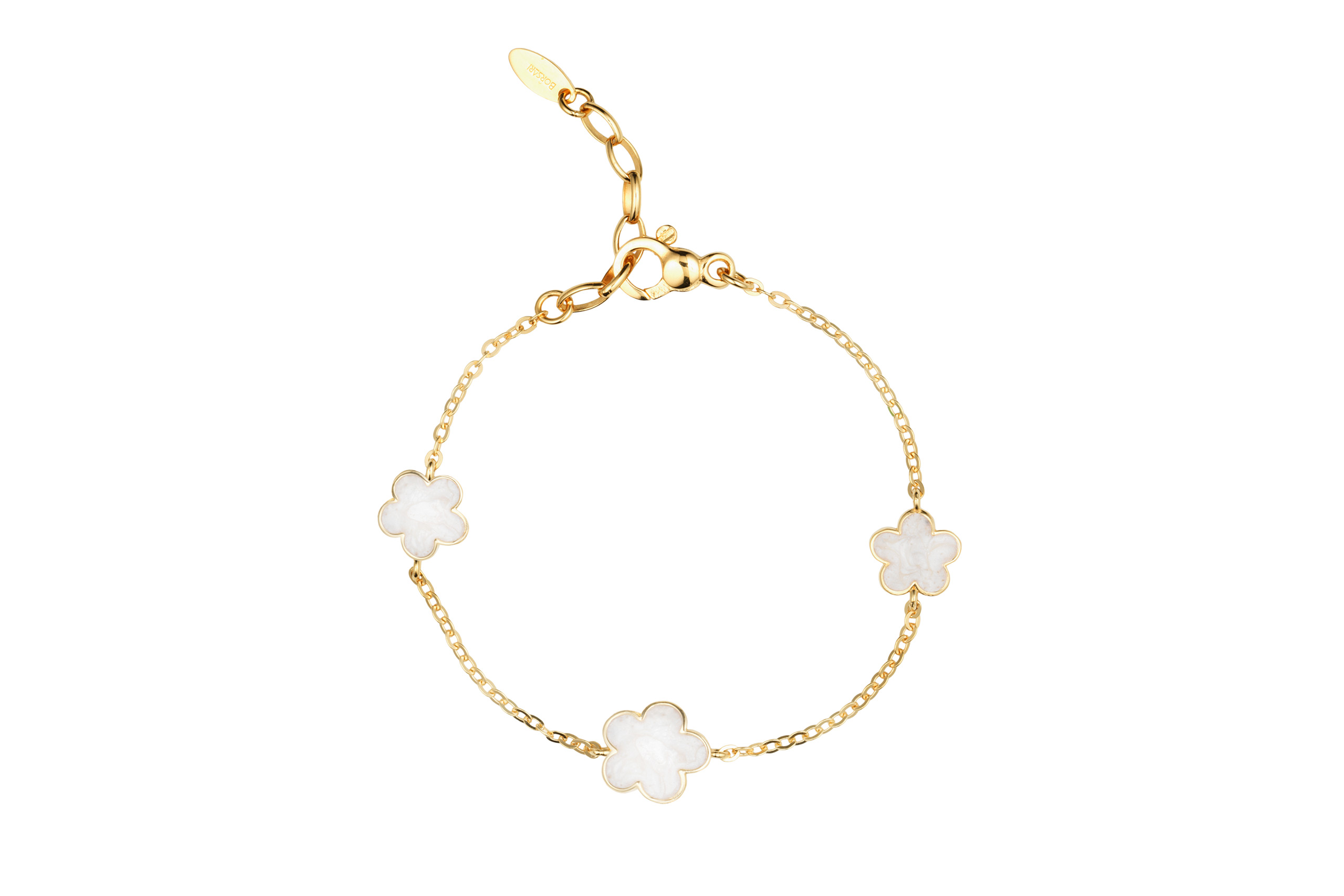 Borsari Gioielli armband zilver goldplated met emaille, bloemen, off white, 19 cm