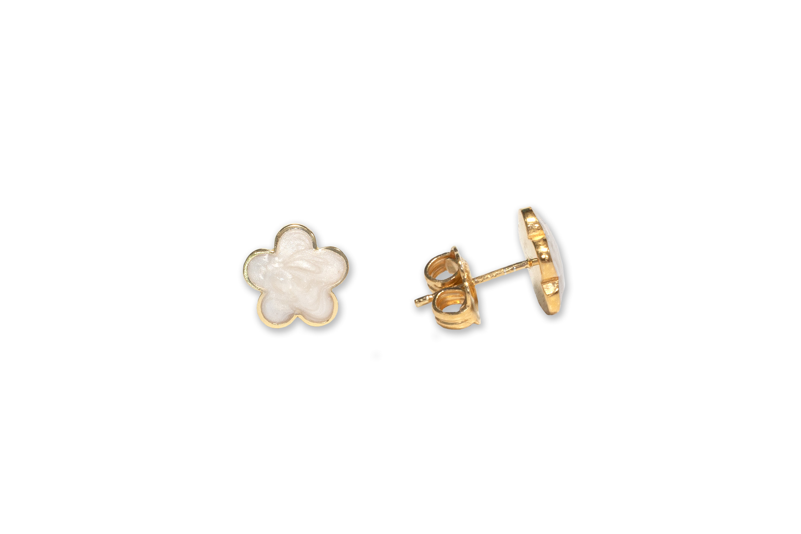 Borsari Gioielli oorstekers zilver goldplated met emaille, bloem off-white