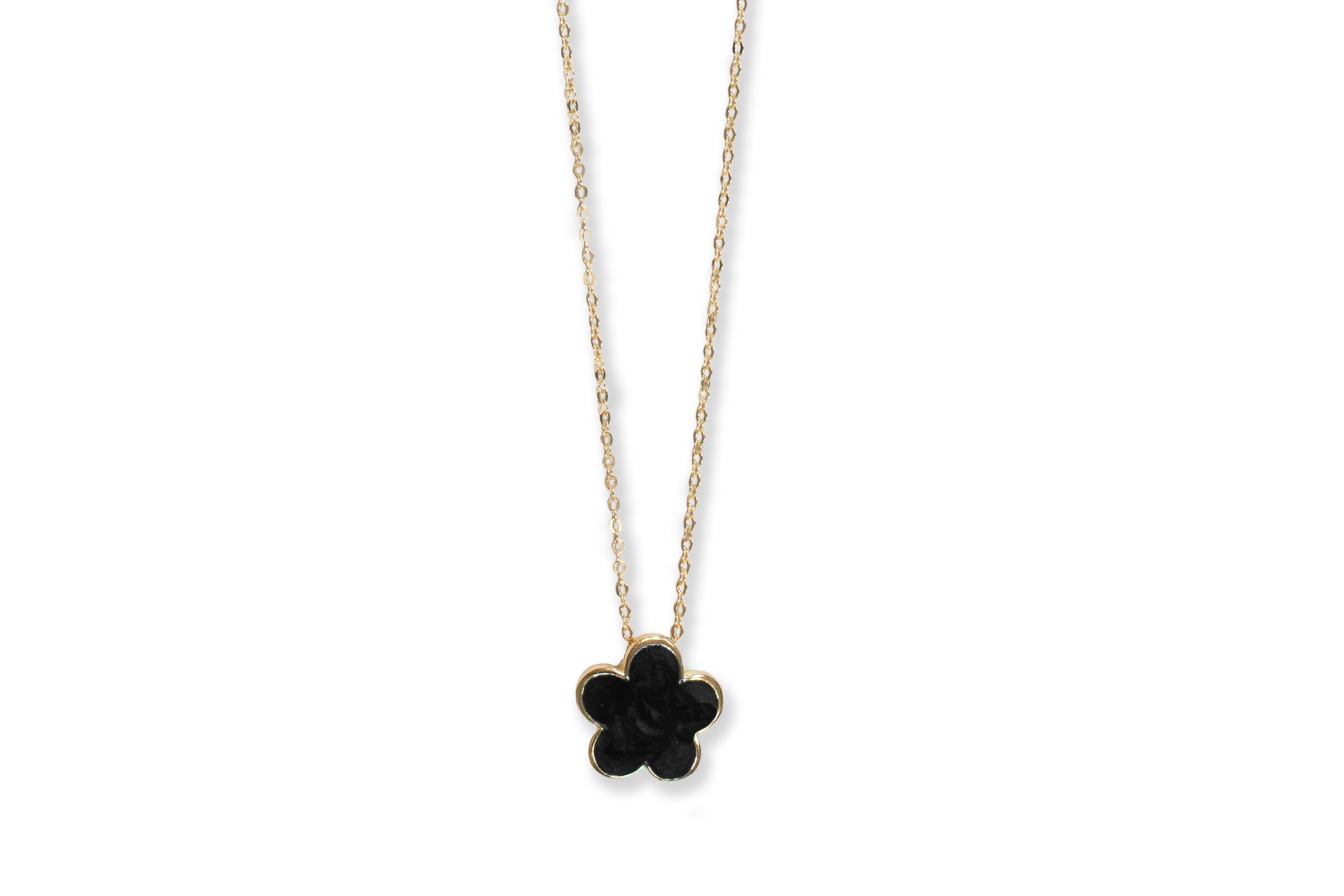 Borsari Gioielli collier zilver goldplated met emaille, bloem, zwart