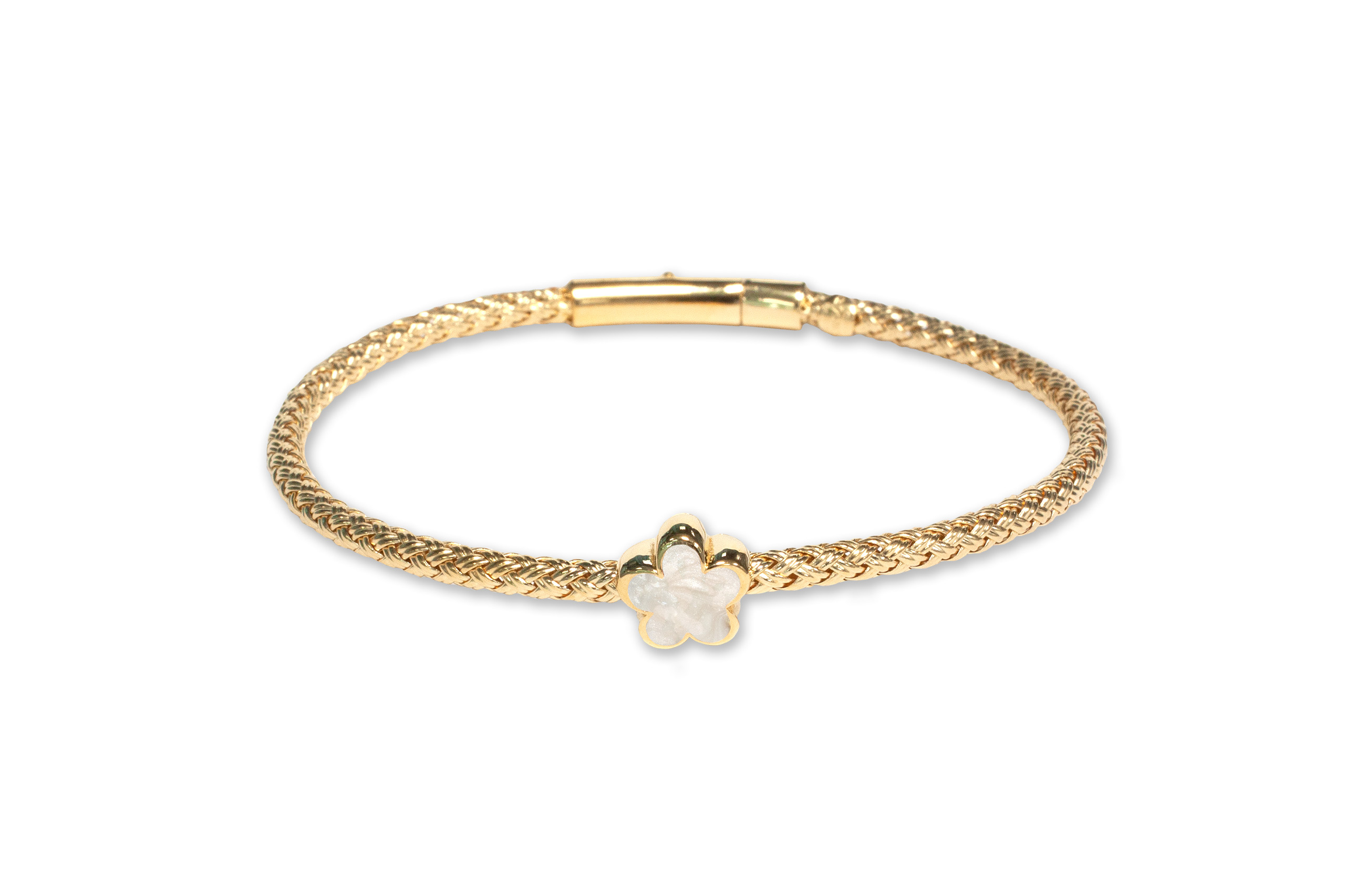 Borsari Gioielli bangle zilver goldplated met emaille, bloem, off white