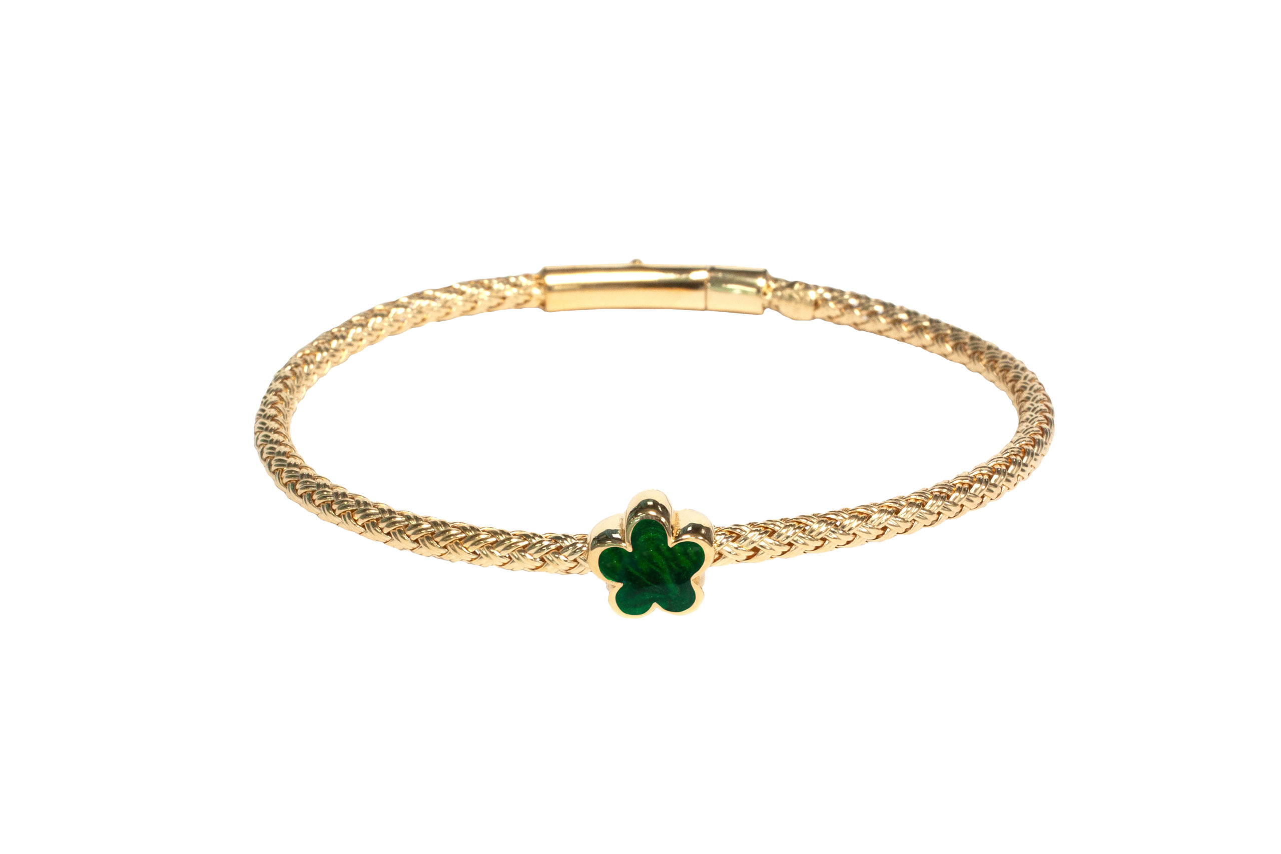 Borsari Gioielli bangle zilver goldplated met emaille, bloem, groen
