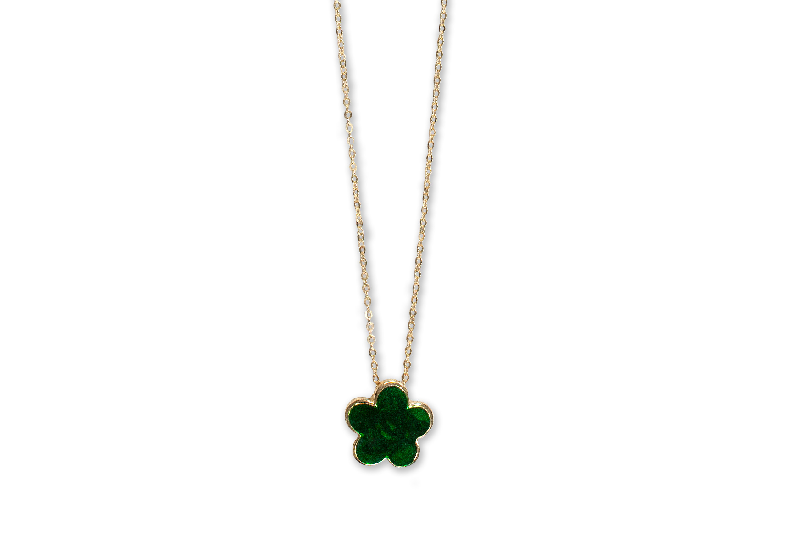 Borsari Gioielli collier zilver goldplated met emaille, bloem, groen
