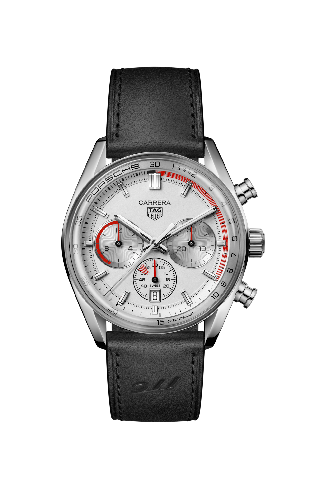 Dit TAG Heuer horloge behoort tot de Carrera collectie en is een Carrera Chronosprint x Porsche Special Edition.
Referentienummer: CBS2011.FC6529

Als eerbetoon aan de geboorte van de TAG Heuer Carrera en de mythische Porsche 911 belichaamt deze klassieke TAG Heuer Carrera de passie voor racen die beide iconen delen. Een zelfverzekerd horloge dat prestige en ambitieuze innovatie combineert.

Deze tijdloze Carrera, die overal rode accenten vertoont, heeft een speciale, glinsterende zilveren wijzerplaat en een zwarte, door Porsche geïnspireerde 60-secondenschaal op de flens. De fijn geborstelde en gepolijste stalen kast combineert een glazen, gewelfd saffierglas met dubbele antireflectiecoating en een glazen, gewelfde saffierbodem met het vakkundig vervaardigde TH20-08-uurwerk. Waterbestendig tot 100 meter.

Het in eigen huis vervaardigde Calibre TH20-08-uurwerk bootst de Porsche-motor na en de tijd die de eerste Porsche 911 nodig had om 100 km/u te bereiken. Resoluut gericht op snelheid.

Uw TAG Heuer is 24 maanden na aankoop beschermd onder fabricagegarantie. Door het horloge te registreren op MyTAGHeuer kunt u deze garantieperiode met nog eens 3 extra jaar verlengen!