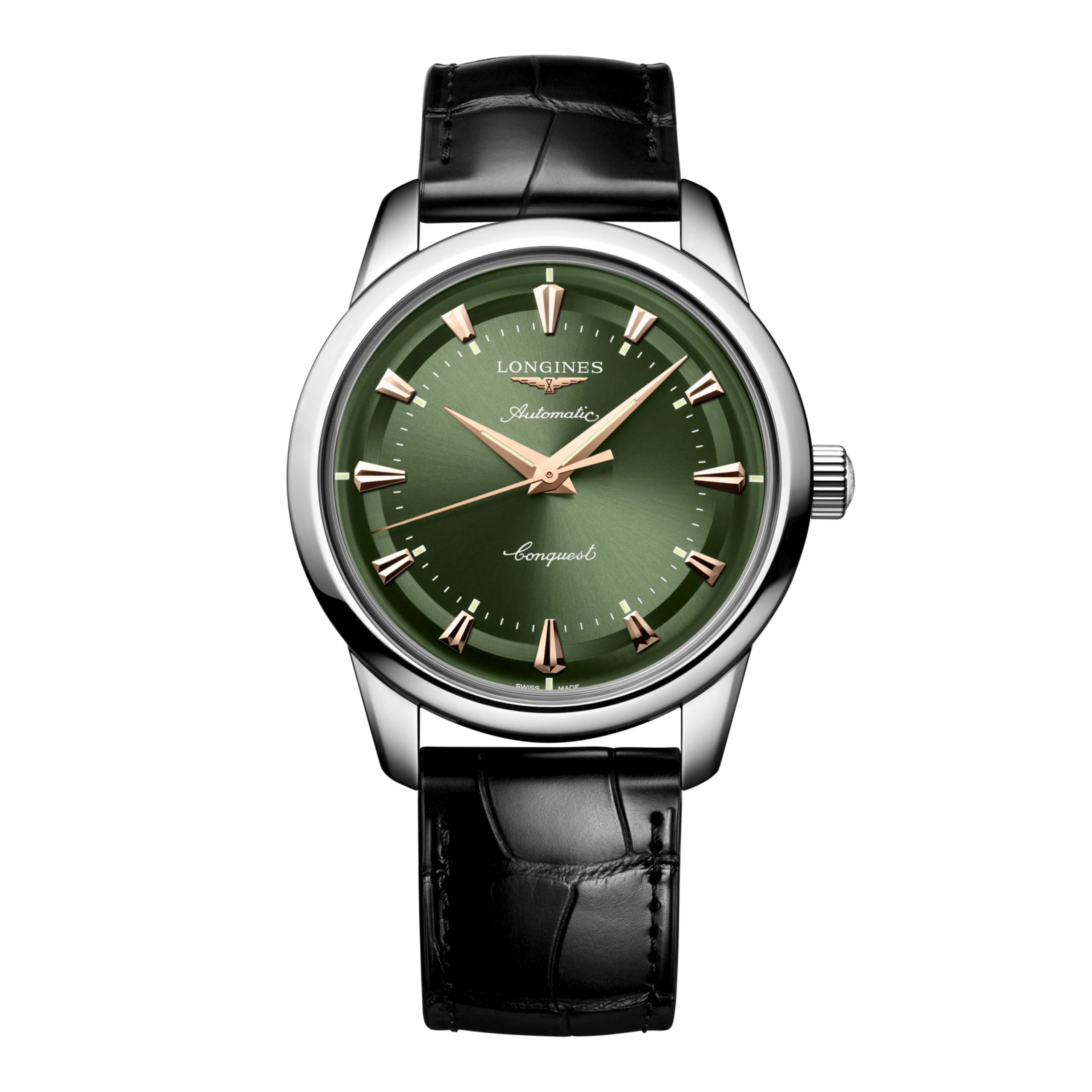 Dit Longines horloge behoort tot de Conquest heritage collectie.
Referentienummer: L1.650.4.02.2

De Longines Conquest collectie roept durf en creatieve geest op. De Conquest lijn was de eerste horlogelijn van het merk waarvan de naam in 1954 door het Zwitserse federale instituut voor intellectueel eigendom werd beschermd. De Conquest heritage-lijn is een eerbetoon aan de eerste Conquest modellen die meer dan 70 jaar geleden gelanceerd werden. Deze modellen combineren naadloos de klassieke stijl van de jaren 50 met moderne horlogetechnologie. 

Dit horloge is voorzien van een automatisch L888 uurwerk met 25.200 vibraties per uur en een gangreserve van ongeveer 72 uur. Het horloge is bestand tegen magnetische velden. De kast is gemaakt van roestvrij staal, en de band van alligatorleer. Het horloge heeft een diameter van 40 mm en is getest op een waterdichtheid van 5 ATM / 50 meter. Het horloge heeft een krasbestendig saffierglas met meerdere lagen anti-reflecterende coating aan beide zijden