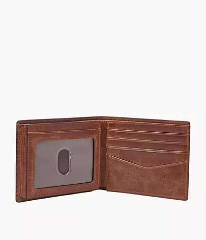 You can't improve on a classic, but we've refined our Derrick bifold with modern details such as sliding 2-in-1 slots, clear ID pocket and a special lining to help protect the Radio Frequency Identification (RFID) chips in your credit and debit cards from unwarranted scanning. Fossil leather products support responsible manufacturing via the Leather Working Group.
