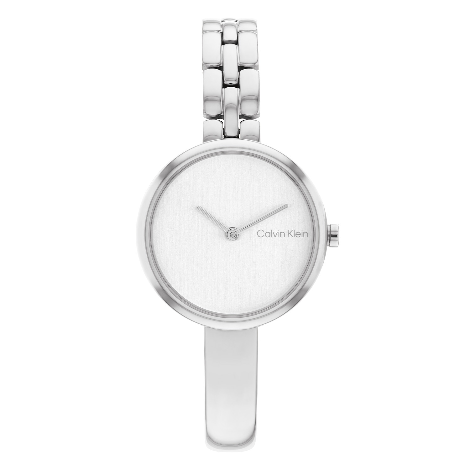 
Dit Calvin Klein horloge, uit de Bangled collectie, is een chique ontwerp. De ronde zilverkleurige stalen kast heeft een gladde zilverkleurige bezel. Op de zilverwitte brushed wijzerplaat is de merknaam gedrukt en de tijd wordt aangegeven met hele fijne wijzers. Aan de stalen kast zit een zilverkleurige half bangle, half geschakelde band. Het sierlijke horloge heeft een mineraalglas, een doorsnee van 28mm en is 3 ATM.

