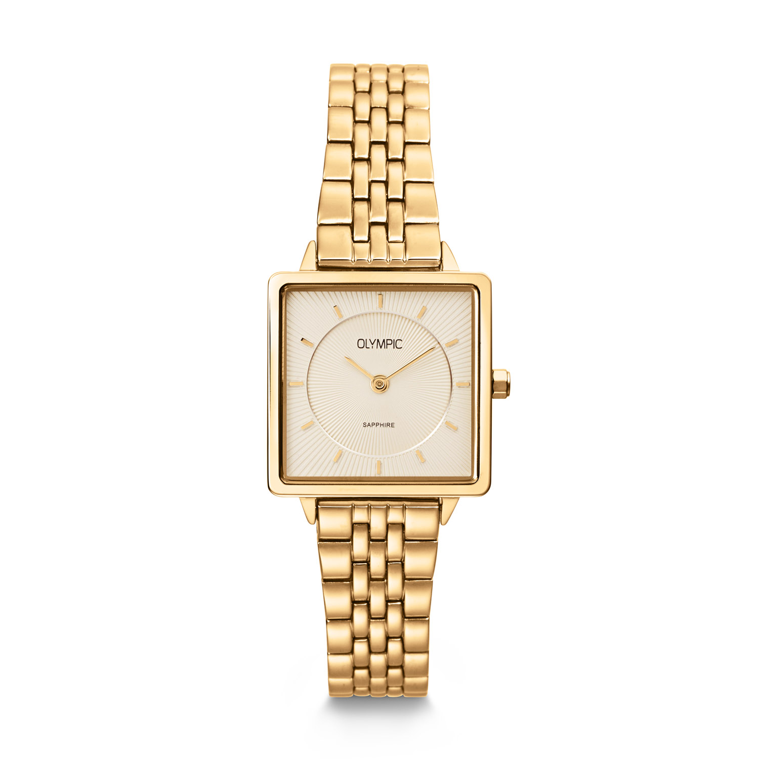 Olympic OL1DDD001 Dames Horloge Staal 25x25mm Dit unieke Olympic horloge met artikelnummer: OL1DDD001 is een classic dameshorloge. Het horloge heeft een vierkante goudkleurige stalen kast met een cremekleurige bewerkte wijzerplaat met streepjes als uursaanduiding en fijne strakke wijzers. Aan de kast zit een fijne glanzende goudkleurige stalen schakelband met vouwsluiting. Het horloge heeft een saffierglas, een afmeting van 25x25mm en is 3ATM. Het merk: Het Nederlandse horlogemerk Olympic levert stoere chronografen, slimline series, digitale uurwerken en elegante dameshorloges. De prijs-kwaliteitverhouding staat bij Olympic hoog in het vaandel met prijzen die uiteenlopen van &euro; 34,95 tot en met &euro; 159,00. 100% Nederlands ontwerp, waterdicht en standaard 3 jaar fabrieksgarantie. Specificaties: - Vierkante kast 25x25mm - Stalen goudkleurige horlogekast - Cremekleurige wijzerplaat - Stalen goudkleurige schakelband - 3ATM - Standaard 3 jaar fabrieksgarantie - Saffierglas