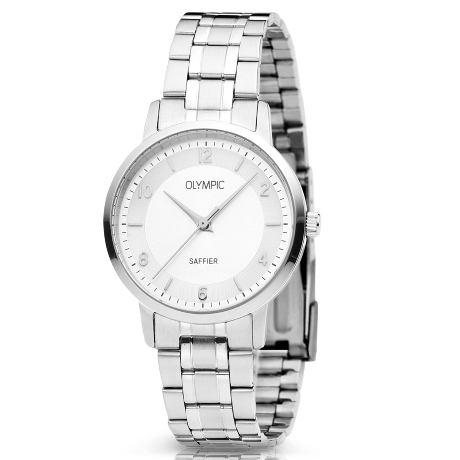 Olympic OL26DSS138 EMMA Horloge - Staal - Zilver - 29mm  
Dit unieke Olympic horloge met artikelnummer: OL26DSS138 is een stijlvol dameshorloge en heeft een klassiek sportieve uitstraling. De stalen kast heeft een zilverkleurige wijzerplaat met wisselend arabische cijfers en streepjes als uurs- aanduiding. Aan het horloge zit een stalen schakelband met vouwsluiting. Het horloge heeft een saffierglas, een doorsnee van 29mm en is 5 ATM.

Waterdichtheid 5 ATM
Dit horloge is bestand tegen water bij het zwemmen en douchen. Dit horloge is niet bestand tegen (grote) waterdruk dus je kunt er niet mee duiken.

Het merk:
Het Nederlandse horlogemerk Olympic levert stoere chronografen, slimline series, digitale uurwerken en elegante dameshorloges. De prijs-kwaliteitverhouding staat bij Olympic hoog in het vaandel met prijzen die uiteenlopen van € 34,95 tot en met € 149,00.

100% Nederlands ontwerp, waterdicht en standaard 3 jaar fabrieksgarantie.

Specificaties:
- Ronde kast Ø 29mm
- Zilverkleurige stalen horlogekast
- Zilverkleurige wijzerplaat
- Stalen schakelband
- 5 ATM (Regen- & spatwaterdicht)
- Standaard 3 jaar fabrieksgarantie
- Saffierglas