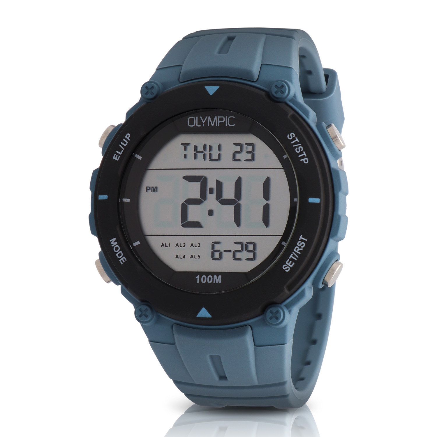 De OL Digital Blw/Zwart 46 (modelnummer OL45HKR022) is een digitale polshorloge met blauwe plastic siliconen kast en band. Het heeft een kwartsuurwerk, datumaanduiding en is waterdicht tot niveau 10. Dit horloge heeft geen lichtfunctie of antiallergene eigenschappen. Draag het dagelijks als een stijlvolle en functionele accessoire bij casual outfits.