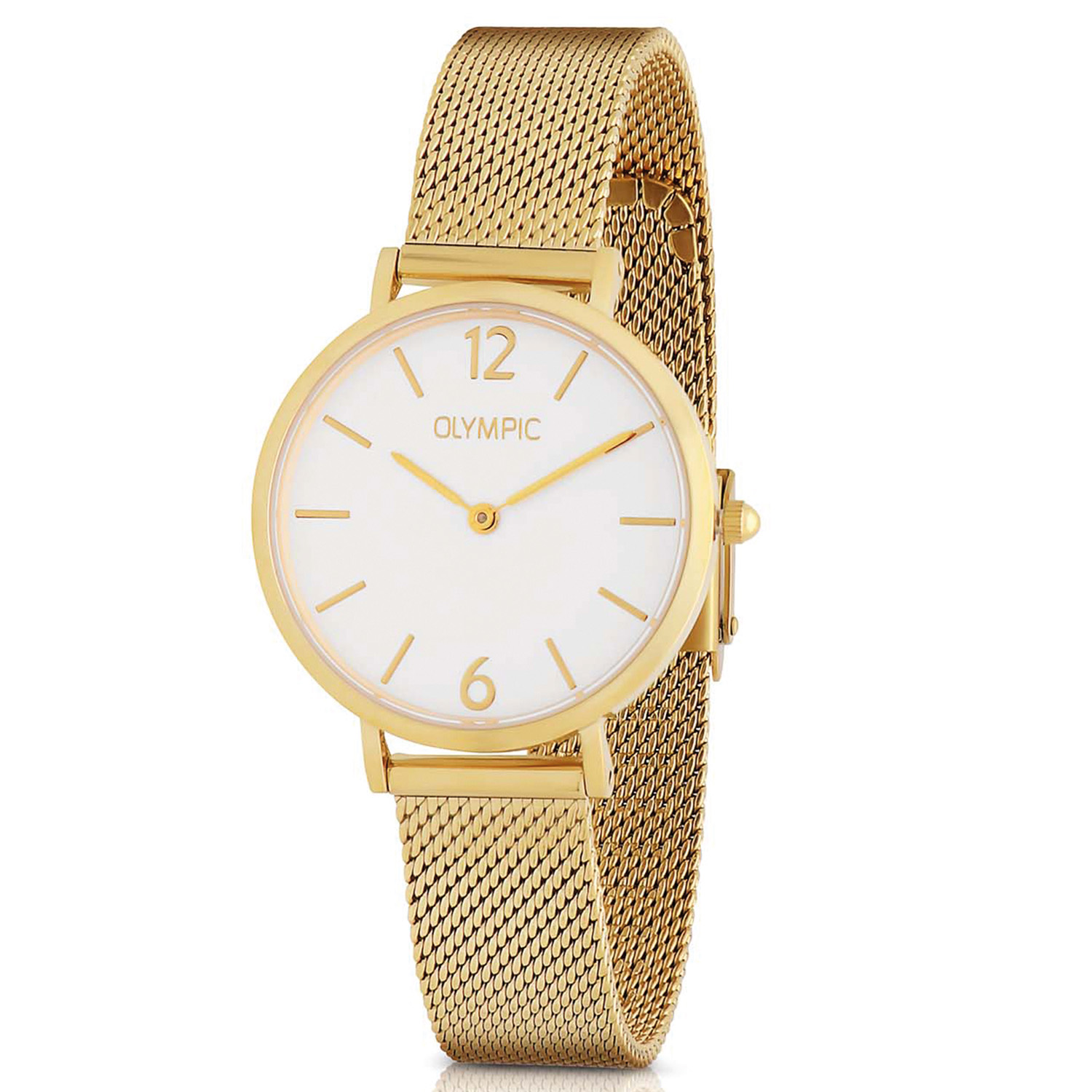 Olympic OL66DDD005 SANNE Horloge - Staal - Staal - Double - 32mm 
Dit unieke Olympic horloge met artikelnummer: OL66DDD005 is een stijlvol dameshorloge. De goudkleurige stalen kast heeft een gladde bezel en een witte wijzerplaat. De uursaanduiding is verfijnd door de strakke wijzers en streepjes en de arabische 12 en 6 cijfers. Dit geeft het horloge een chique uiterlijk. Aan de stalen kast zit een goudkleurige milanese band met een druksluiting. Het horloge heeft een mineraalglas, een doorsnede van 32mm en is 3ATM.

Waterdichtheid 10ATM
Dit horloge is bestand tegen water bij het zwemmen en douchen. Dit horloge is niet bestand tegen (grote) waterdruk dus je kunt er niet mee duiken.
Waterdichtheid  5ATM
Dit horloge is regen en spatwaterdicht. Niet geschikt om mee te zwemmen en douchen.
Waterdichtheid 3ATM
Dit horloge is spatwaterdicht. Niet geschikt om mee te zwemmen en douchen.

Het merk:
Het Nederlandse horlogemerk Olympic levert stoere chronografen, slimline series, digitale uurwerken en elegante dameshorloges.

100% Nederlands ontwerp, waterdicht en standaard 3 jaar fabrieksgarantie.

Specificaties:
- Ronde kast 32mm
- Stalen horlogekast
- Witte wijzerplaat
- Goudkleurige milanese band
- 3ATM 
- Standaard 3 jaar fabrieksgarantie
- Mineraalglas