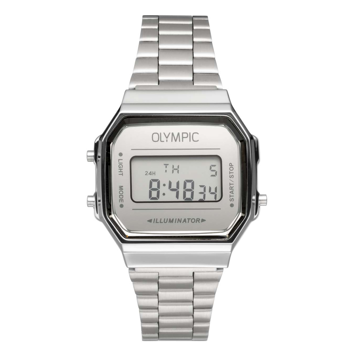 Olympic OL66HKS002 Digital Horloge Staal 38,6x 36,3mm 
Dit unieke Olympic horloge met artikelnummer: OL66HKS002 is een digitaal horloge met een sportieve uitstraling. Het horloge heeft een rechthoekige metalen kast met een wit digitaal venster met grijze accenten. Het horloge heeft meerdere functies zoals, tijd, datum, stopwatch, alarm en verlichting. Aan de kast zit een zilverkleurige stalen matte schakelband met kliksluiting. Het horloge heeft een mineraalglas, een afmeting van 38,6x 36,3mm en is 3ATM.

Het merk:
Het Nederlandse horlogemerk Olympic levert stoere chronografen, slimline series, digitale uurwerken en elegante dameshorloges. 

100% Nederlands ontwerp, waterdicht en standaard 3 jaar fabrieksgarantie.

Specificaties:
- Rechthoekige kast 38,6x 36,3mm
- Metalen horlogekast
- Stalen schakelband
- 3ATM 
- Standaard 3 jaar fabrieksgarantie
- Mineraalglas