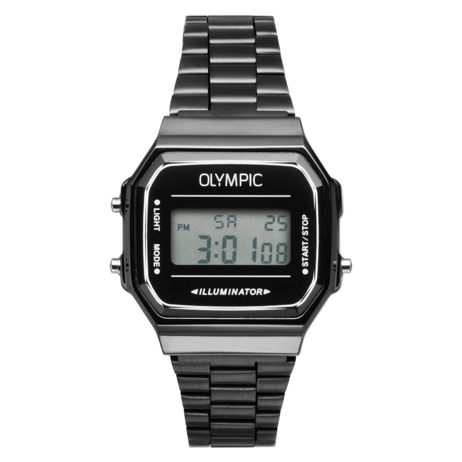 Olympic OL66HKS004 Digital Horloge Staal 38,6x 36,3mm 
Dit unieke Olympic horloge met artikelnummer: OL66HKS004 is een digitaal horloge met een sportieve uitstraling. Het horloge heeft een rechthoekige zwarte metalen kast met een zwart digitaal venster met witte accenten. Het horloge heeft meerdere functies zoals, tijd, datum, stopwatch, alarm en verlichting. Aan de kast zit een zwarte stalen matte schakelband met kliksluiting. Het horloge heeft een mineraalglas, een afmeting van 38,6x 36,3mm en is 3ATM.

Het merk:
Het Nederlandse horlogemerk Olympic levert stoere chronografen, slimline series, digitale uurwerken en elegante dameshorloges. De prijs-kwaliteitverhouding staat bij Olympic hoog in het vaandel met prijzen die uiteenlopen van € 34,95 tot en met € 159,00.

100% Nederlands ontwerp, waterdicht en standaard 3 jaar fabrieksgarantie.

Specificaties:
- Rechthoekige kast 38,6x 36,3mm
- Metalen horlogekast
- Stalen schakelband
- 3ATM 
- Standaard 3 jaar fabrieksgarantie
- Mineraalglas