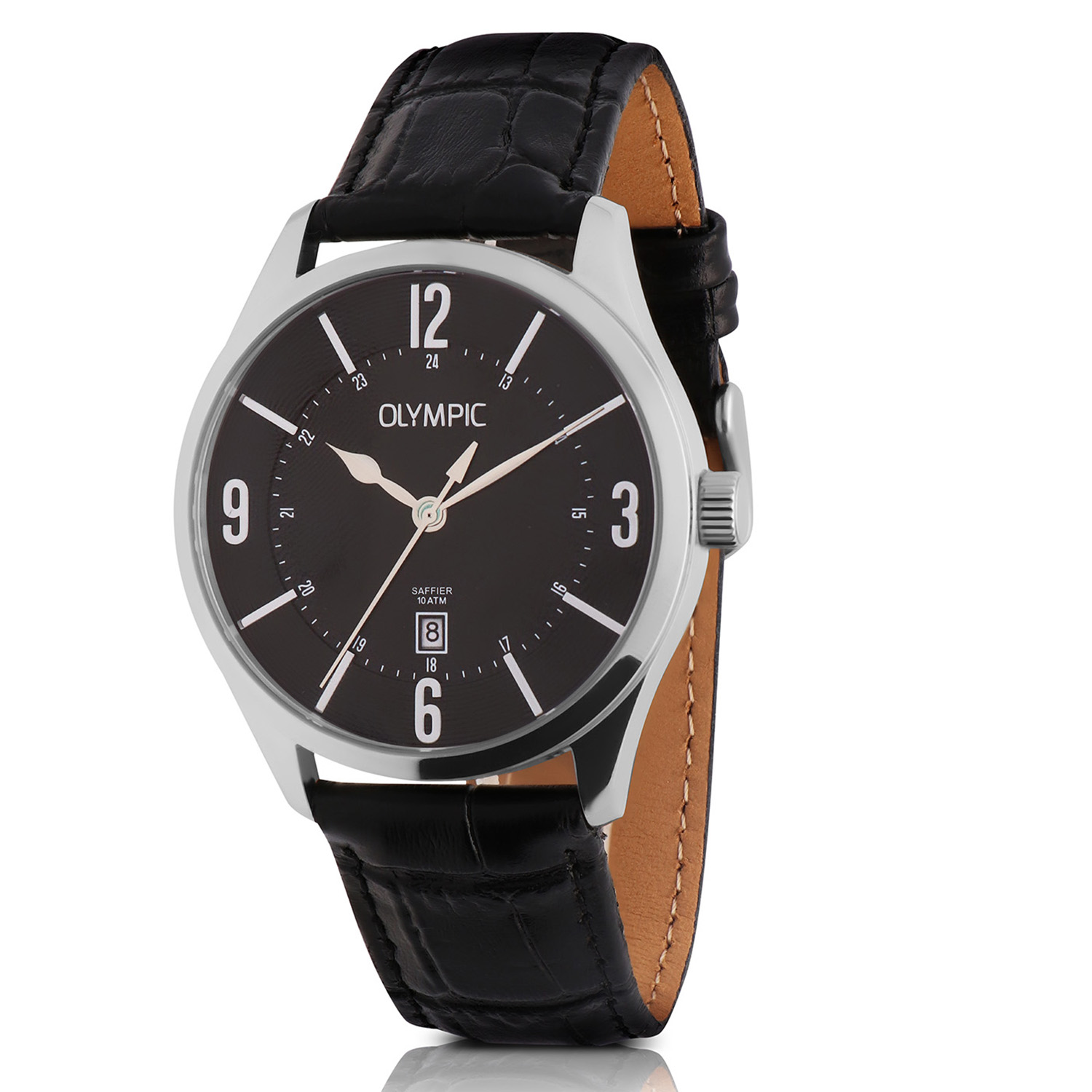 Olympic OL72HSL078 JURGEN Horloge - Staal -Leer - Zwart - 42mm 
Dit unieke Olympic horloge met artikelnummer: OL72HSL078 is een herenhorloge met een classic uitstraling. De stalen kast heeft een gladde bezel en een zwarte wijzerplaat met een datum. De uursaanduiding is opvallend door de sierlijke wijzers en de 3, 6, 9, en 12 in het arabisch. Dit geeft het horloge een chique uiterlijk. Aan de stalen kast zit een zwarte leren crocoprint band met een gespsluiting. Het horloge heeft een mineraalglas, een doorsnee van 42mm en is 10ATM.

Waterdichtheid 10ATM
Dit horloge is bestand tegen water bij het zwemmen en douchen. Dit horloge is niet bestand tegen (grote) waterdruk dus je kunt er niet mee duiken.

Het merk:
Het Nederlandse horlogemerk Olympic levert stoere chronografen, slimline series, digitale uurwerken en elegante dameshorloges. 

100% Nederlands ontwerp, waterdicht en standaard 3 jaar fabrieksgarantie.

Specificaties:
- Ronde kast Ø 42mm
- Stalen horlogekast
- Zwarte wijzerplaat
- Zwarte lerenband
- 10ATM 
- Standaard 3 jaar fabrieksgarantie
- Mineraalglas