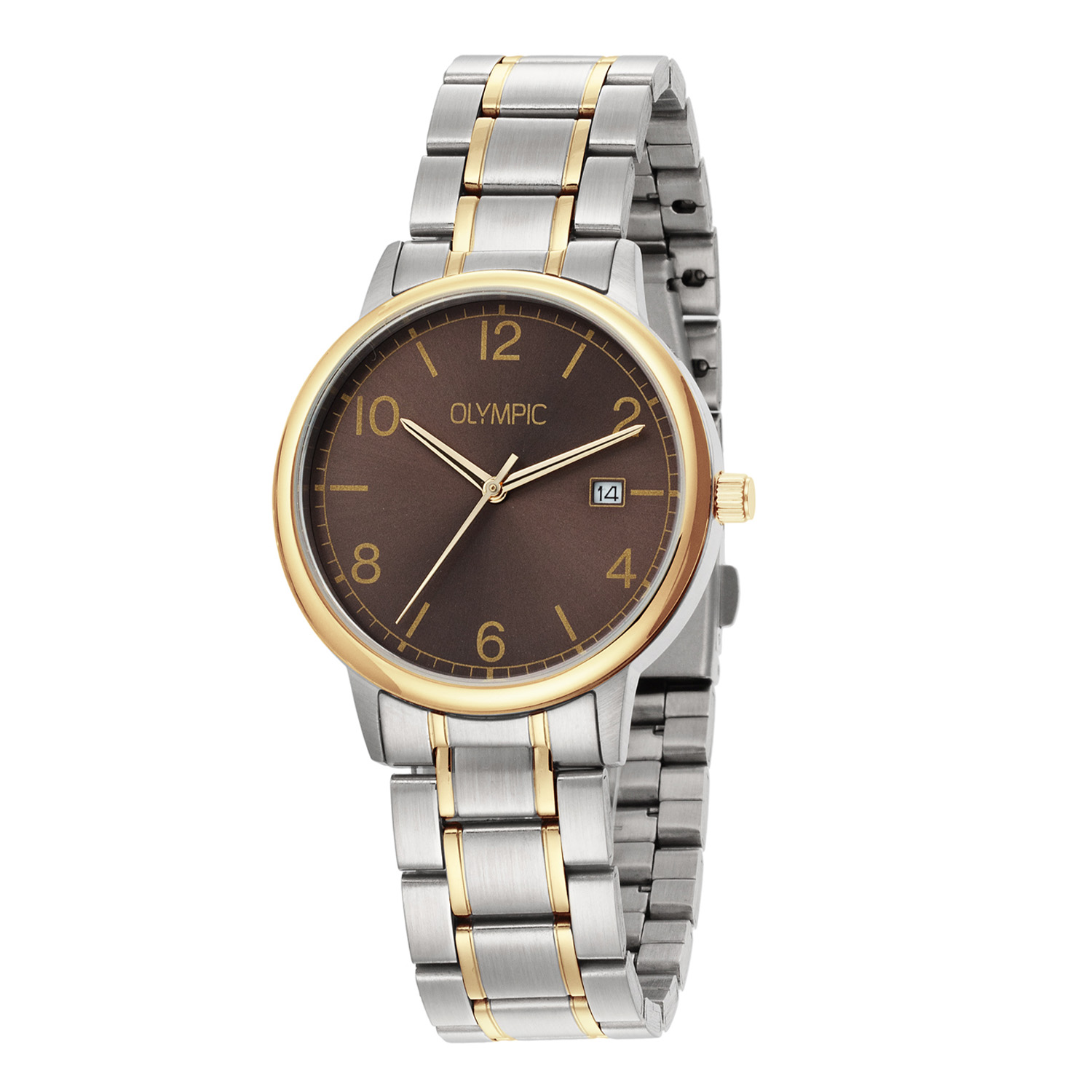 Olympic OL80HSS001B Henri Horloge Staal 37mm 
Dit unieke Olympic horloge met artikelnummer: OL80HSS001B is een herenhorloge met een classic sportieve uitstraling. Het horloge heeft een ronde stalen kast met een bruine wijzerplaat, een goudkleurige bezel en een datum. Aan de kast zit een stalen bicolor schakelband met vouwsluiting. Het horloge heeft een mineraalglas, een doorsnee van 37mm en is 5ATM.

Het merk:
Het Nederlandse horlogemerk Olympic levert stoere chronografen, slimline series, digitale uurwerken en elegante dameshorloges. 

100% Nederlands ontwerp, waterdicht en standaard 3 jaar fabrieksgarantie.

Specificaties:
- Ronde kast Ø 37mm
- Stalen horlogekast
- Bruine wijzerplaat
- Stalen schakelband
- 5ATM 
- Standaard 3 jaar fabrieksgarantie
- Mineraalglas