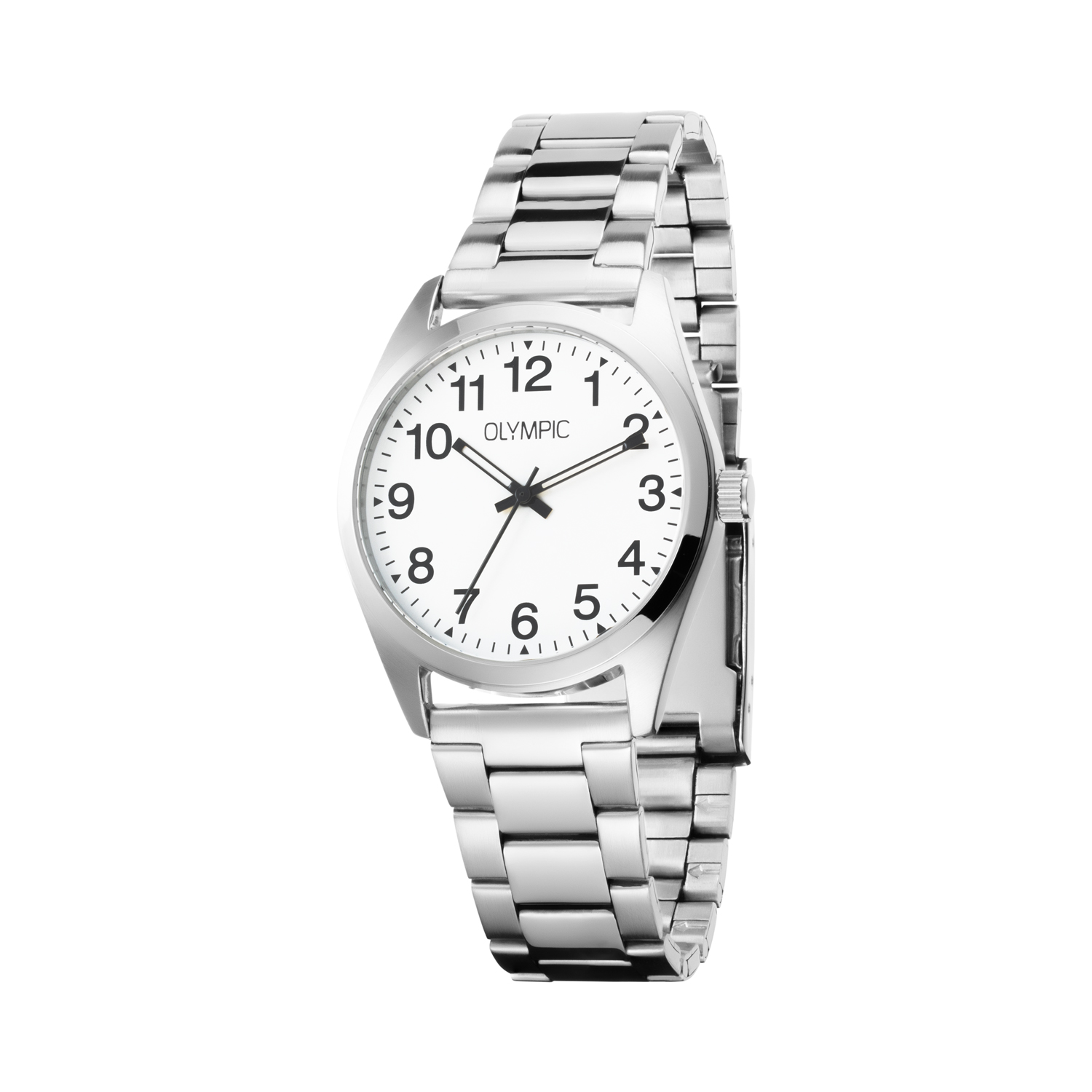 Olympic OL89HSS078 Marcel Horloge Staal 38mm 
Dit unieke Olympic horloge met artikelnummer: OL89HSS078 is een herenhorloge met een classic sportieve uitstraling. Het horloge heeft een ronde stalen kast met een witte wijzerplaat met Arabische cijfers en opengewerkte wijzers. Aan de kast zit een zilverkleurige stalen mat glanzende schakelband met vouwsluiting. Het horloge heeft een mineraalglas, een doorsnee van 38mm en is 5ATM.

Het merk:
Het Nederlandse horlogemerk Olympic levert stoere chronografen, slimline series, digitale uurwerken en elegante dameshorloges.

100% Nederlands ontwerp, waterdicht en standaard 3 jaar fabrieksgarantie.

Specificaties:
- Ronde kast Ø 38mm
- Stalen horlogekast
- Witte wijzerplaat
- Stalen schakelband
- 5ATM 
- Standaard 3 jaar fabrieksgarantie
- Mineraalglas
