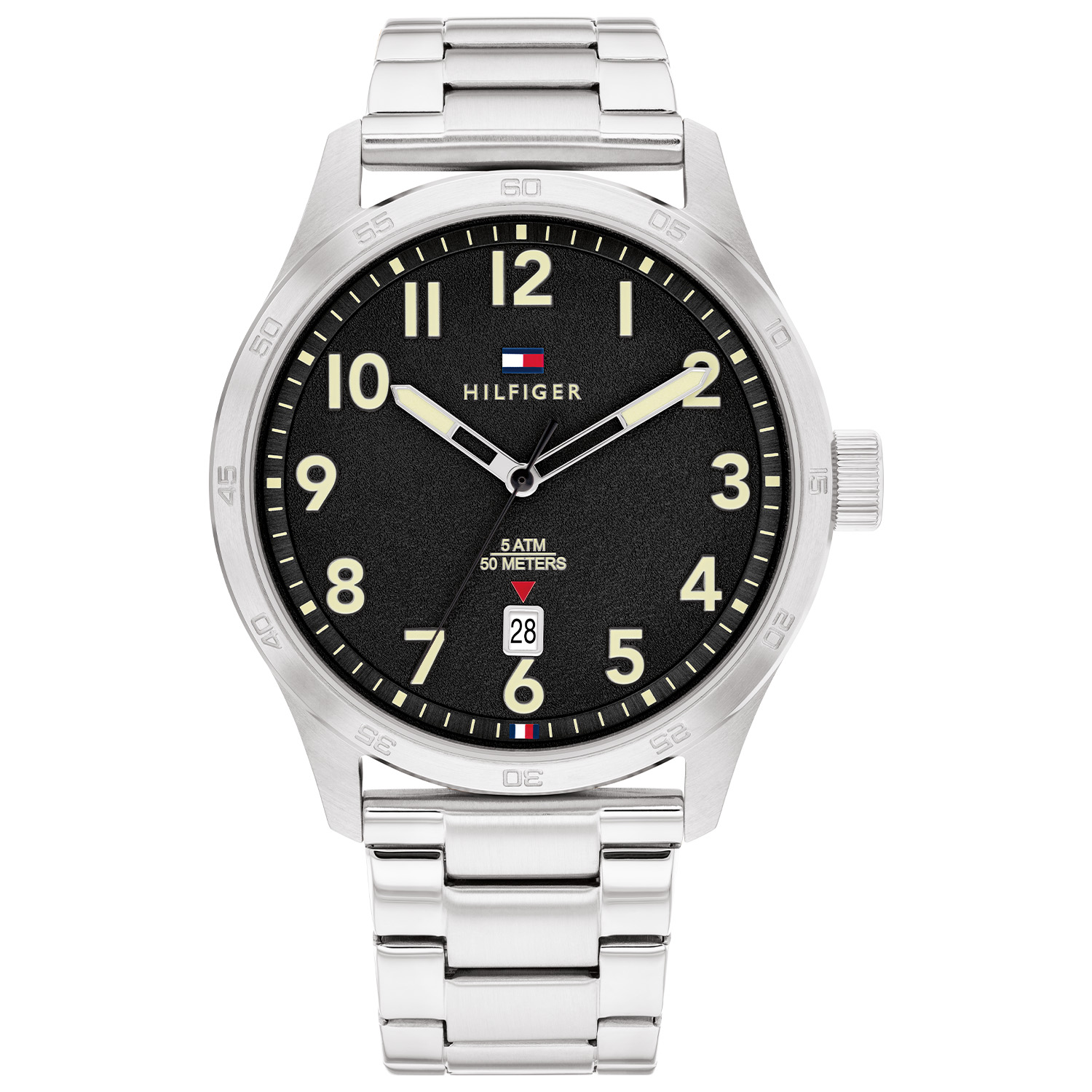 Tommy Hilfiger TH1710594 Horloge Heren Staal Zilverkleurig 43mm
Dit specifieke horloge van Tommy Hilfiger uit de Forrest serie met artikelnr: TH1710594 is een stoer herenhorloge die zeker in je collectie past. Het stalen herenhorloge heeft een ronde zilverkleurige kast met een bedrukte bezel en een zwarte wijzerplaat met een datumaanduiding en goudkleurige wijzers en een zwarte secondewijzer. De zilverkleurige schakelband is op lengte verstelbaar en heeft een vouwsluiting. Het horloge heeft een mineraalglas, een doorsnee van 43mm en is 5ATM. 

Het merk:
Sinds de lancering van het merk in 1985 is Tommy Hilfiger wereldwijd bekend geworden als pionier van de klassieke Amerikaanse coole stijl. Geïnspireerd door de iconische popcultuur en het Amerikaanse erfgoed. De dames en herencollectie van dit seizoen bestaan uit minimalistische silhouetten en rustieke lederen details. De herenhorlogecollectie biedt iconische uurwerken met roestvrijstalen, lederen en siliconen banden.

Specificaties:
- Mineraalglas
- Ronde kast 43mm
- Zilverkleurige horlogekast
- Zwarte wijzerplaat
- Zilverkleurige schakelband 
- 5ATM