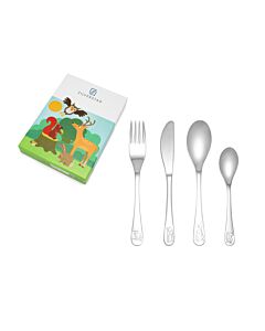 Eten wordt nóg leuker met dit 4-delige kinderbestek met als thema Bosdieren. Het bestek bestaat uit een mes, vork, lepel en paplepeltje, is gemaakt van hoogwaardig 18/10 roestvrij staal en kan gegraveerd worden. Het kan gereinigd worden in de vaatwasser. Wel zo handig! De kleurrijke verpakking maakt het bestek uitermate geschikt om te cadeau te geven.
