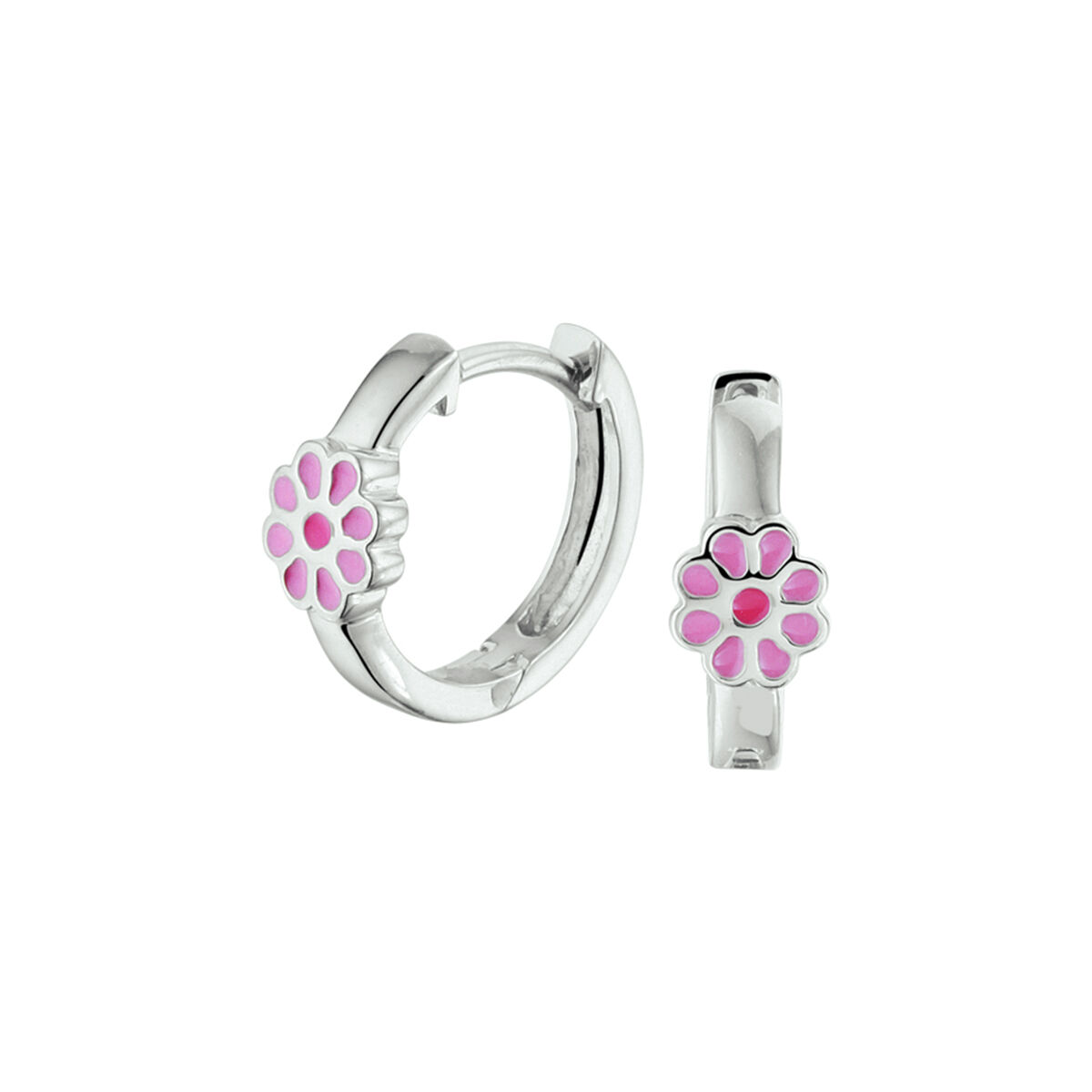 Gerhodineerd 925 zilveren oorringen uitgevoerd met een bloem. De oorringen hebben een afmeting van 12x2.5mm.