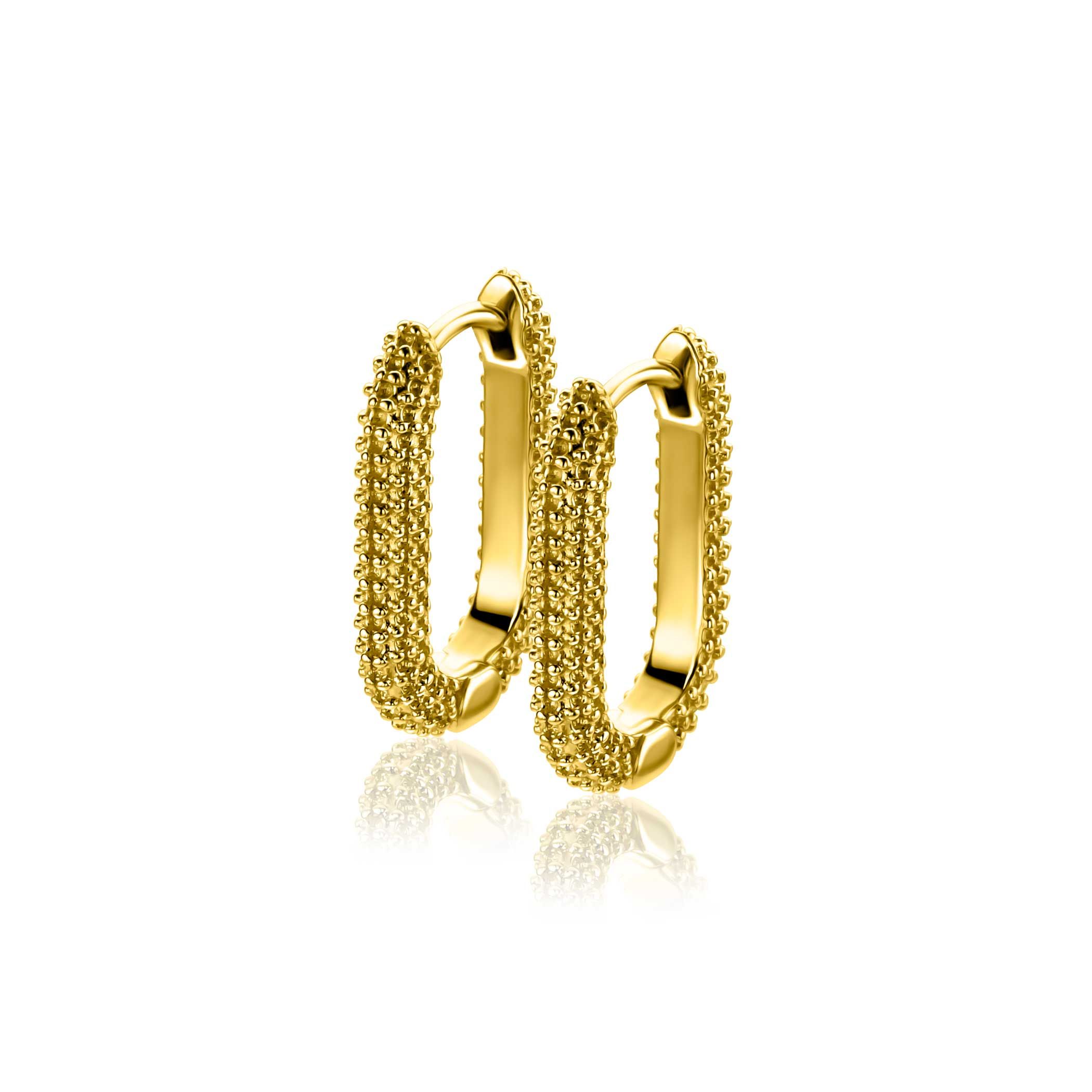 ZINZI gold plated zilveren oorringen (20x3mm) in ovale vorm met verrassende bolletjes-structuur. Met luxe en gemakkelijke klapsluiting. Vervaardigd van eerste gehalte zilver (925) en extra geel verguld.