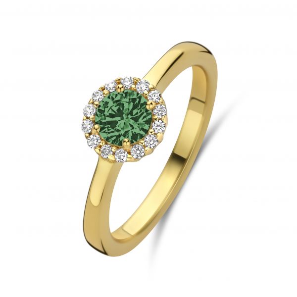 New Bling - 9NB-1539 - zilveren ring met witte en groene zirkonia - 925 sterling silver - gold plated