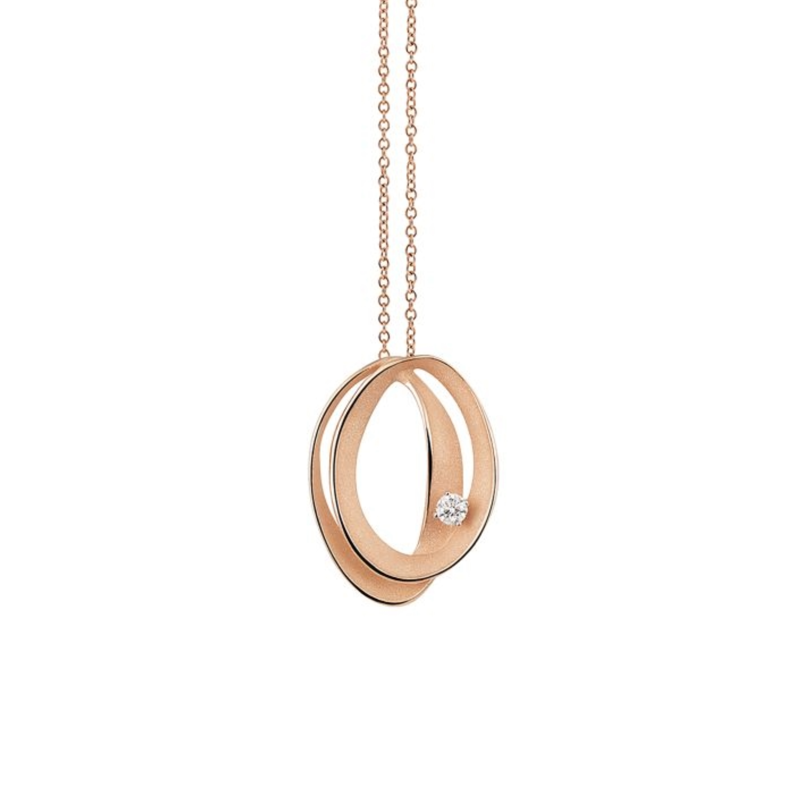 18krt gouden collier met 1 diamant 0,07crt uit de Dune Collectie van AnnaMaria Cammilli. De kleur van het collier en de hanger is Pink Champagne, 