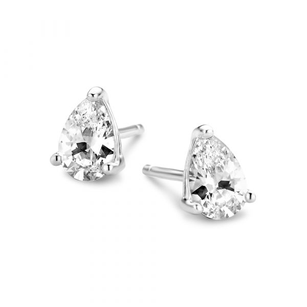 New Bling 9NB-0453 Zilveren oorknopjes met druppel zirkonia - Zilver