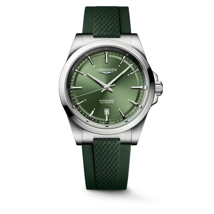 Dit Longines horloge behoort tot de Conquest collectie.
Referentienummer: L3.830.4.02.9

Dit Longines horloge is voorzien van een automatisch L888 uurwerk met een gangreserve van 72 uur. De kast is gemaakt van roestvrij staal en wordt aangevuld met een groene rubberen band. De bijpassende groene wijzerplaat is voorzien van witte superluminova waardoor het zelfs in het donker goed afleesbaar is. Het horloge heeft een diameter van 41 mm en is getest op een waterdichtheid van 10 ATM / 100 meter.

Horloges van Longines met automatische uurwerken genieten van een verlengde fabricagegarantie van 5 jaar. Deze langere garantieperiode onderstreept de uitzonderlijke kwaliteit en het vakmanschap van de automatische uurwerken van Longines.
