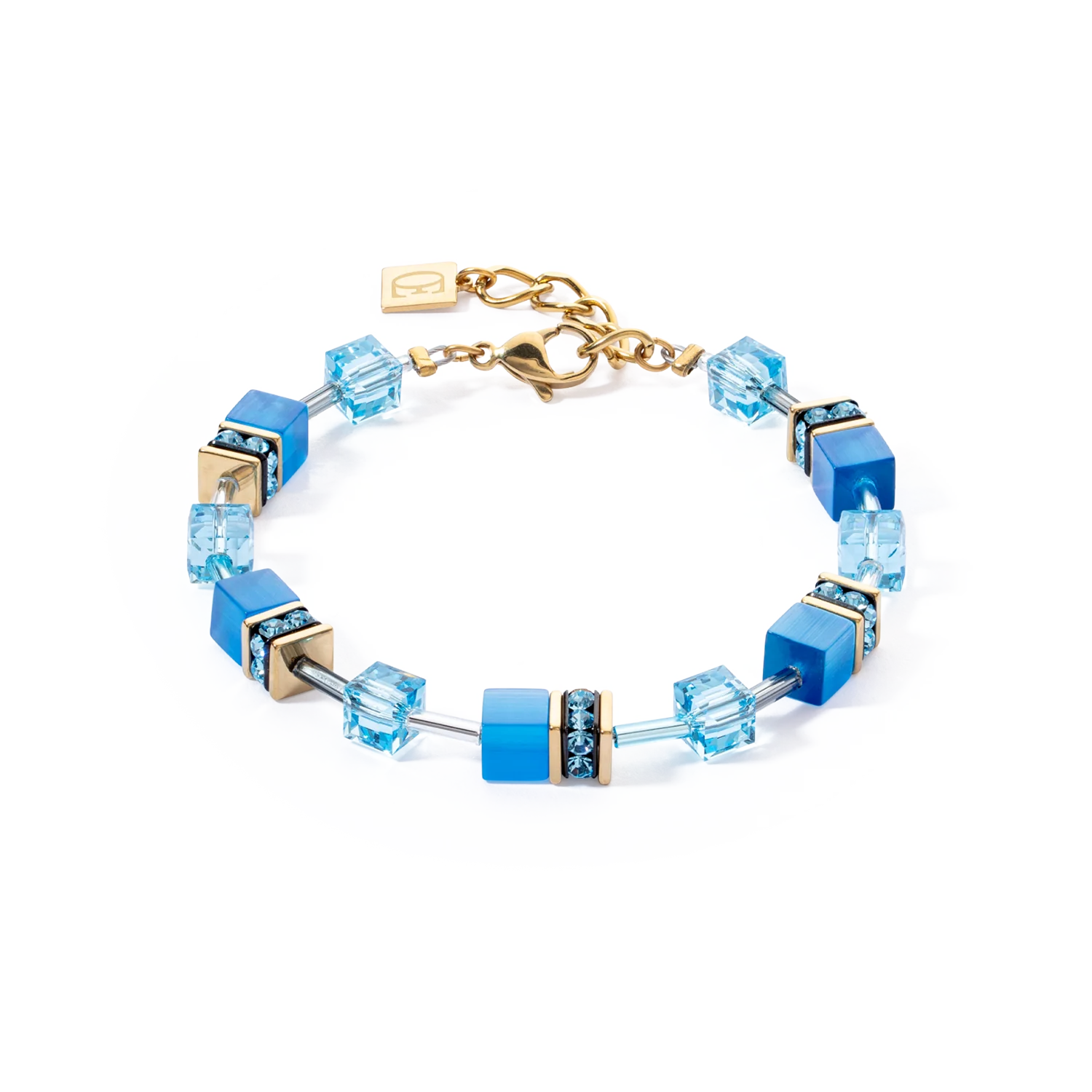 Minimalistisch design gecombineerd met maximale kleur: de GeoCUBE® Iconic Mono Gold Bracelet Turquoise - een klassieker voor elke dag of speciale gelegenheden.