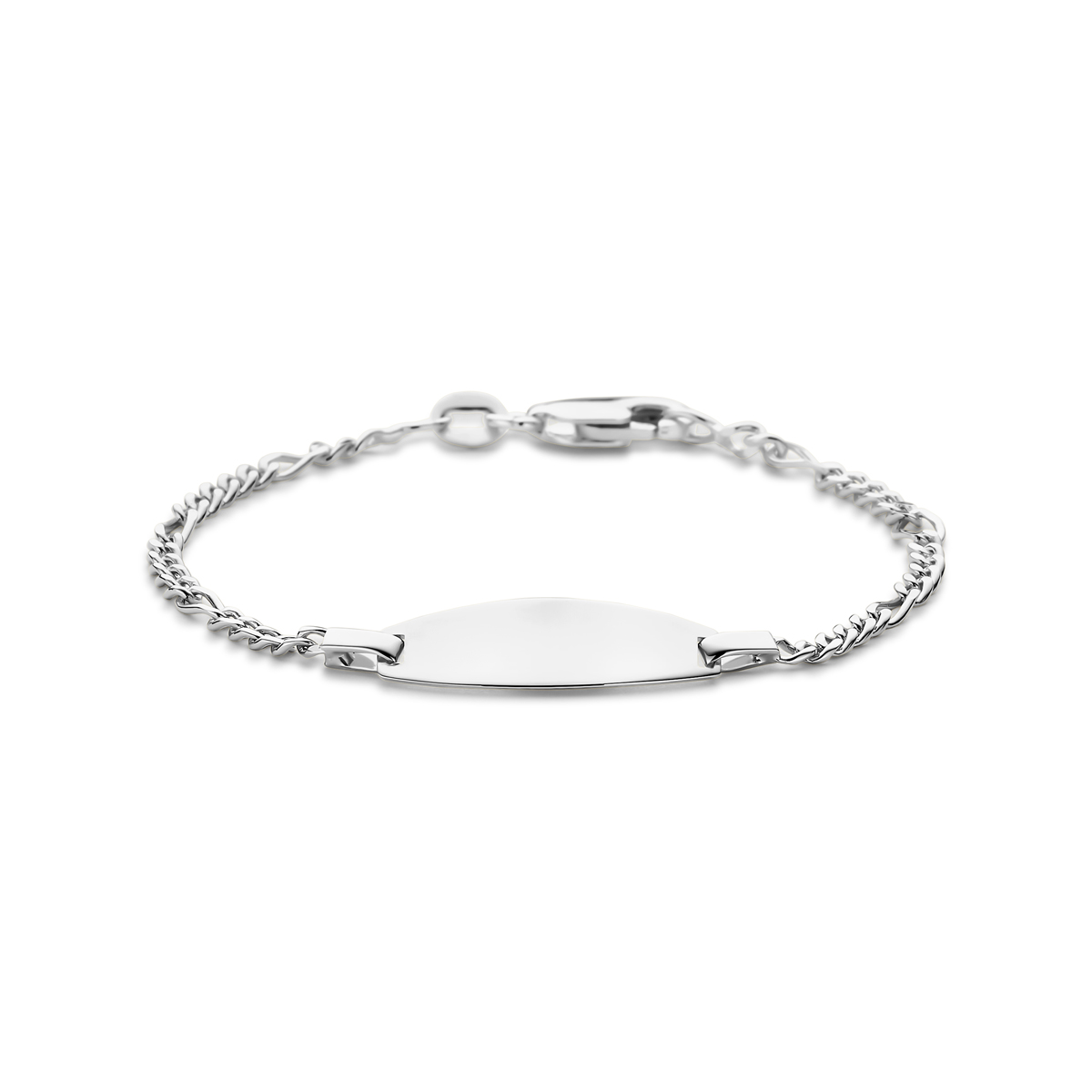 Zilveren 925 graveerarmband met draaglengtes van 11-13cm. De armband heeft een schakelbreedte van 2mm en is uitgevoerd met karabijnsluiting. Het graveerplaatje heeft een afmeting van 6.5x20mm.