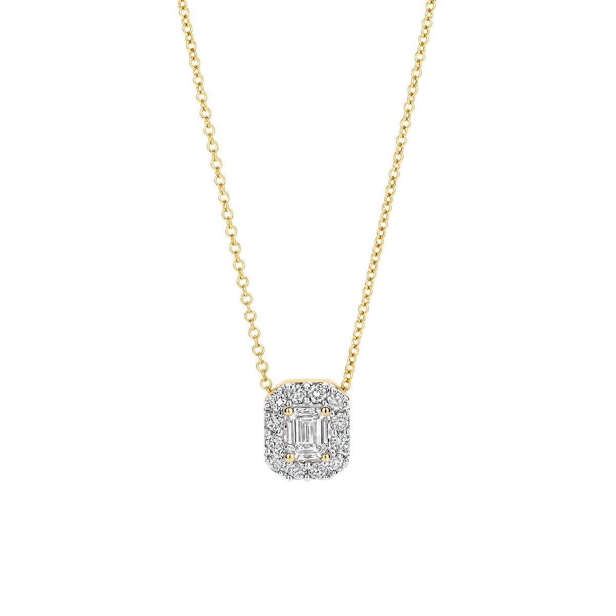 gouden Blush LG collier, baguette 0.25ct+ 0.15ct LG diamant