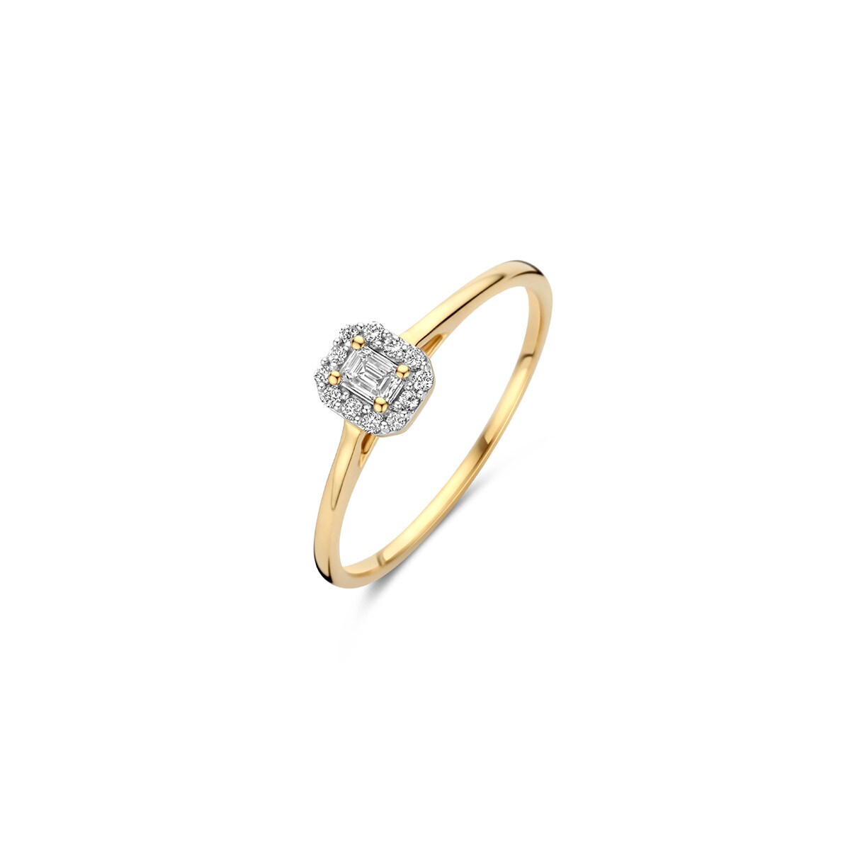 gouden Blush LG ring, baguette 0.10+0.07ct LG diamant mt54