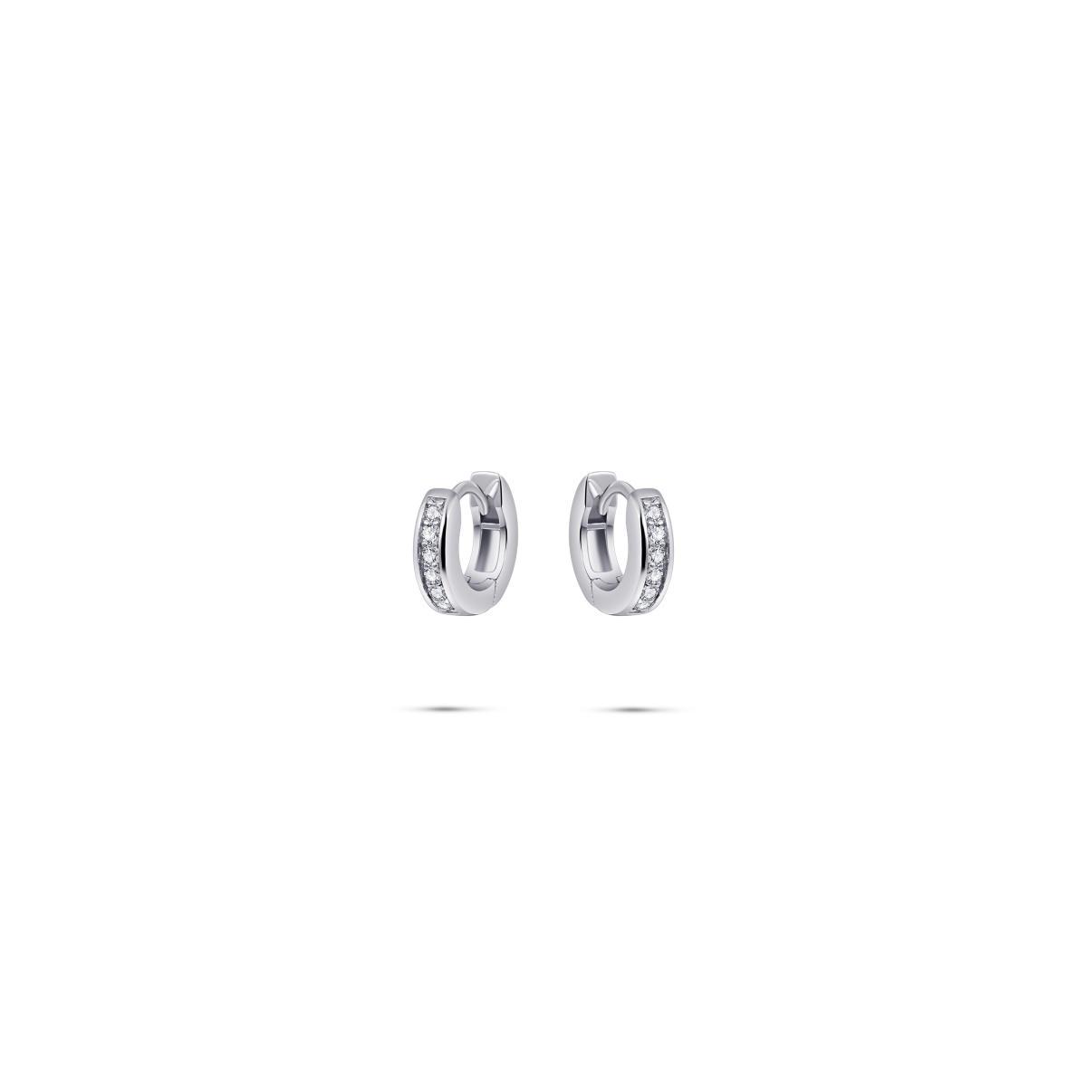 Huiscollectie - Zilveren klapcreolen bezet met zirconia's, 12x3mm -  KCD3/12