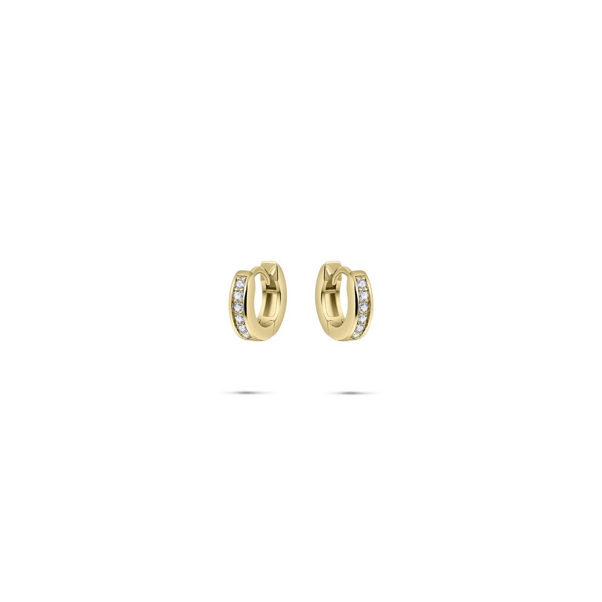 Huiscollectie - Zilveren klapcreolen bezet met zirconia's, 12x3mm, verguld - KCD3/12Y