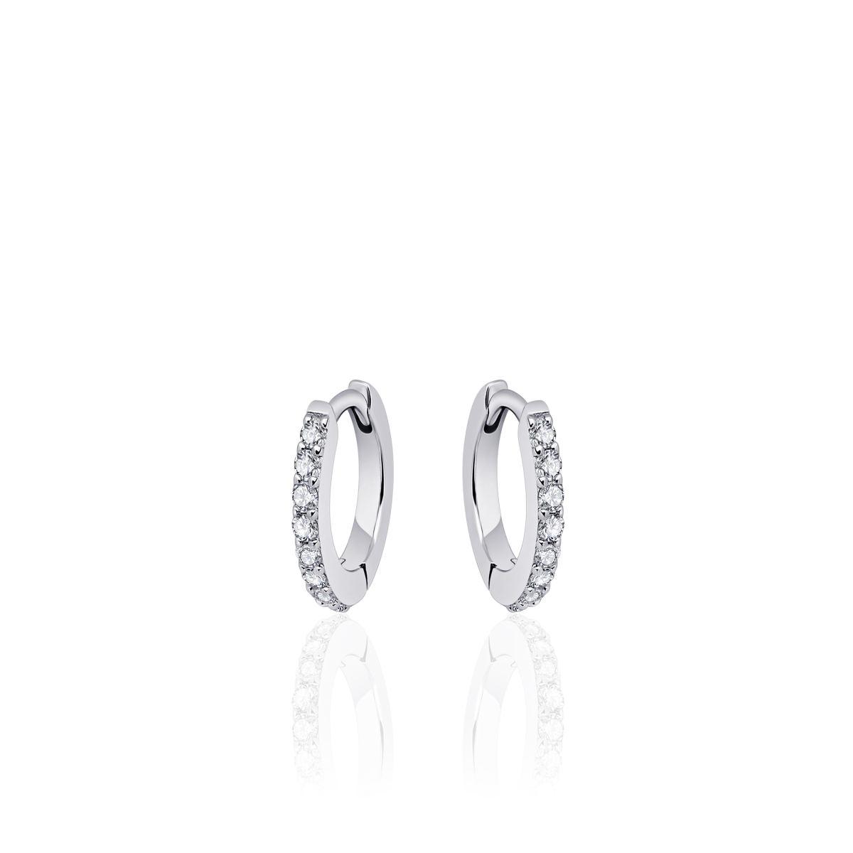 Huiscollectie - Zilveren klapcreolen bezet met zirconia's, 13.5x2mm - KCF2/13.5