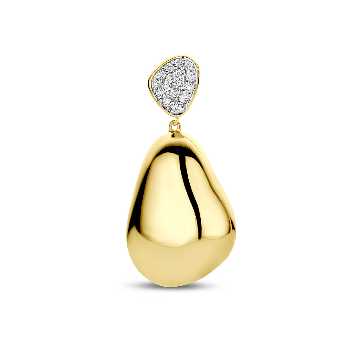 14k Geelgouden hanger uitgevoerd met diamant. De hanger heeft een totale hoogte van 34mm en het totale diamantgewicht is 0.20ct.