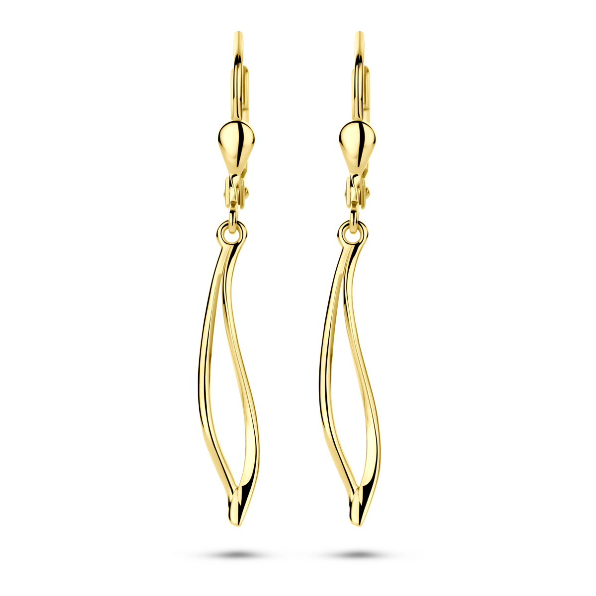 14k Geelgouden oorhangers uitgevoerd met een brisur haak. De oorhangers hebben een totale hoogte van 41mm.