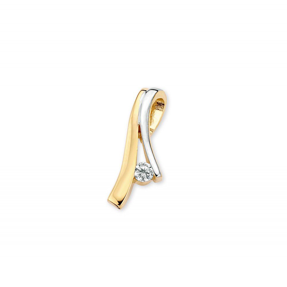 Bicolor geel- en witgouden hanger met zirkonia.
