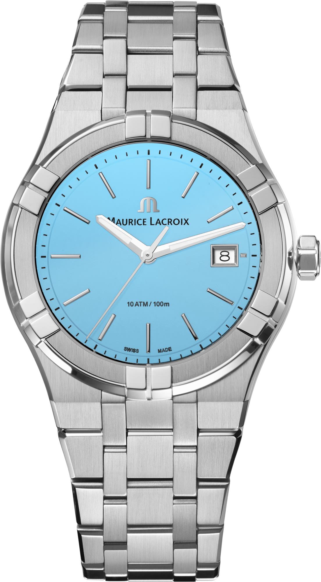 Dit is een horloge van het merk Maurice Lacroix gemaakt voor heren.
De specificaties zijn als volgt:
Kastmaat: 40 mm
Kastdikte: 9 mm
Bandbreedte: 23
Waterdichtheid: 10 ATM / 100 Meter / 330 Feet
Dit horloge heeft de volgende functies/eigenschappen:
Datumaanduiding