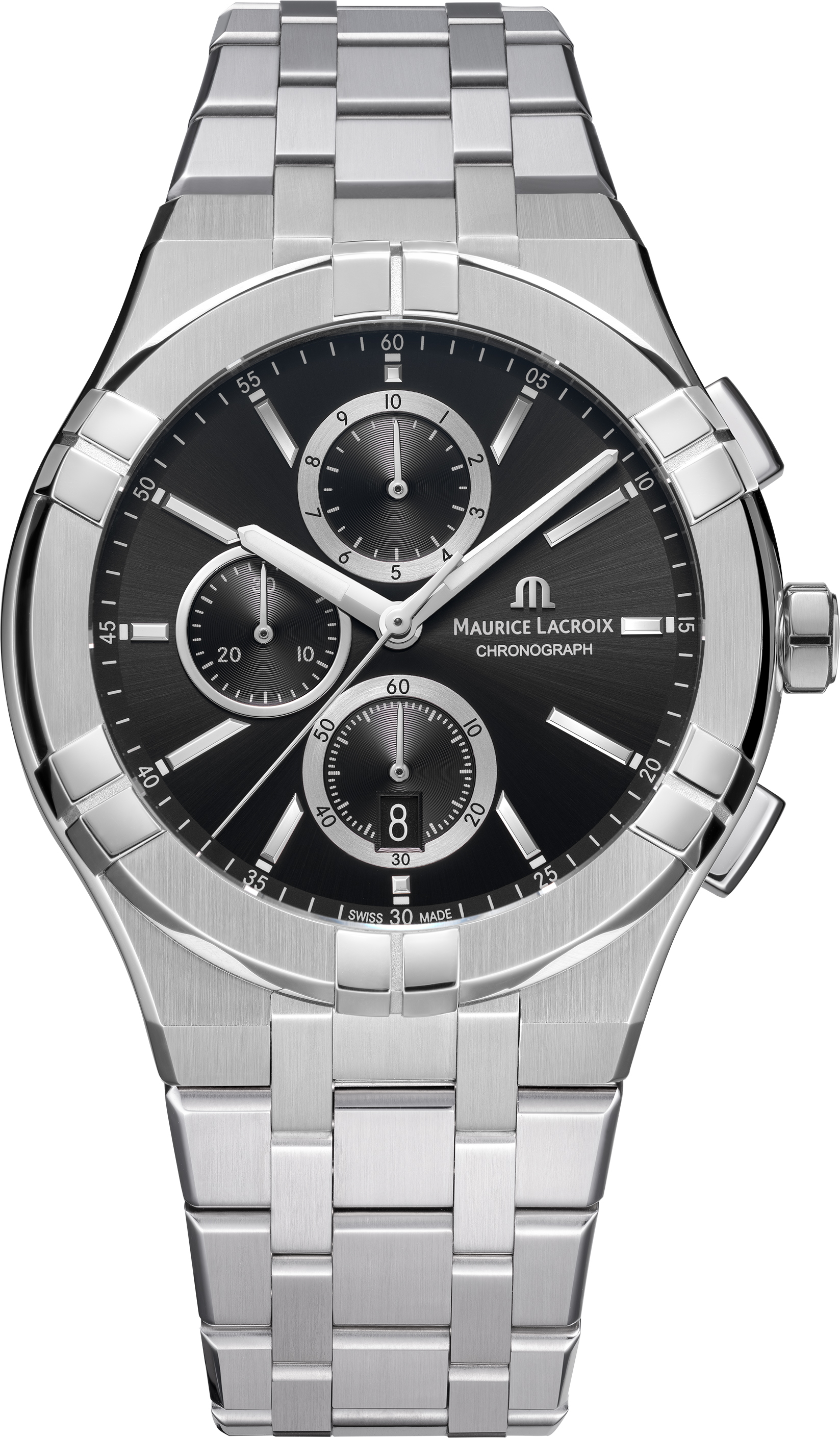 Dit is een horloge van het merk Maurice Lacroix gemaakt voor heren.
De specificaties zijn als volgt:
Kastmaat: 42 mm
Kastdikte: 11 mm
Waterdichtheid: 10 ATM / 100 Meter / 330 Feet
Dit horloge heeft de volgende functies/eigenschappen:
Chronograaf
Datumaanduiding