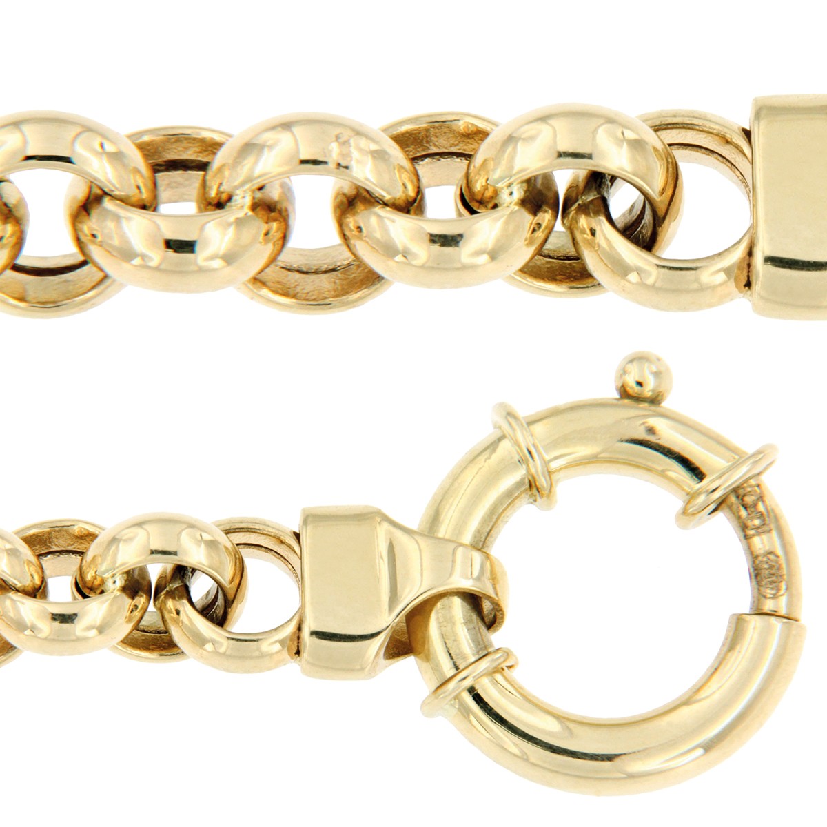 14 Karaats Geel Gouden Jasseron Buis Schakel met een breedte van 5mm een springslot en een lengte van 19cm.