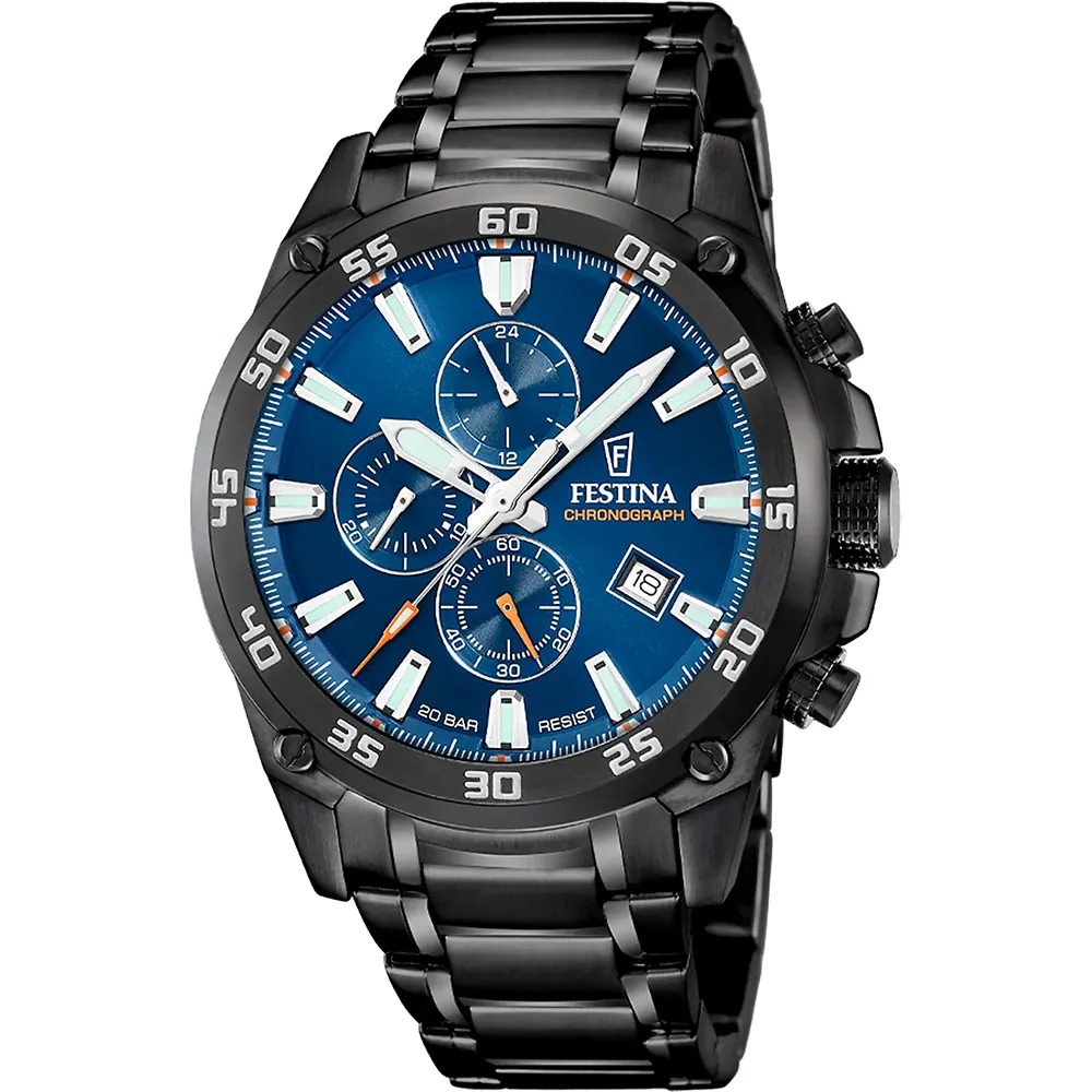 Festina zwarte stalen heren horloge chrono 20 ATM
