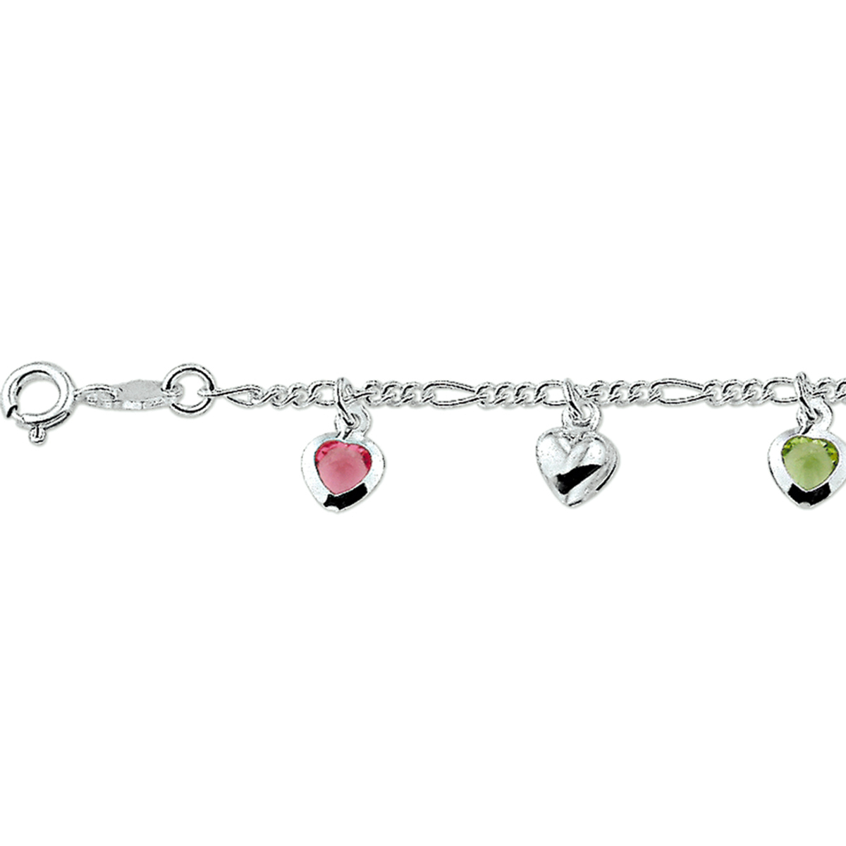 Zilveren armband met 7 hartjes. De schakelbreedte is 2.0mm., 16cm