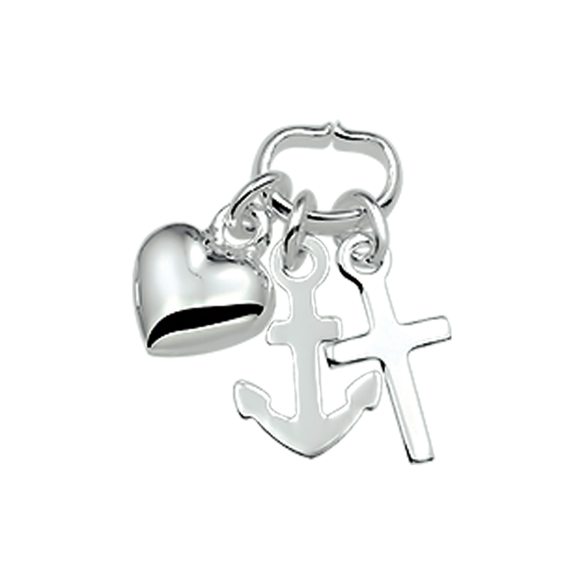 Zilveren hanger met geloof hoop en liefde bedels.
