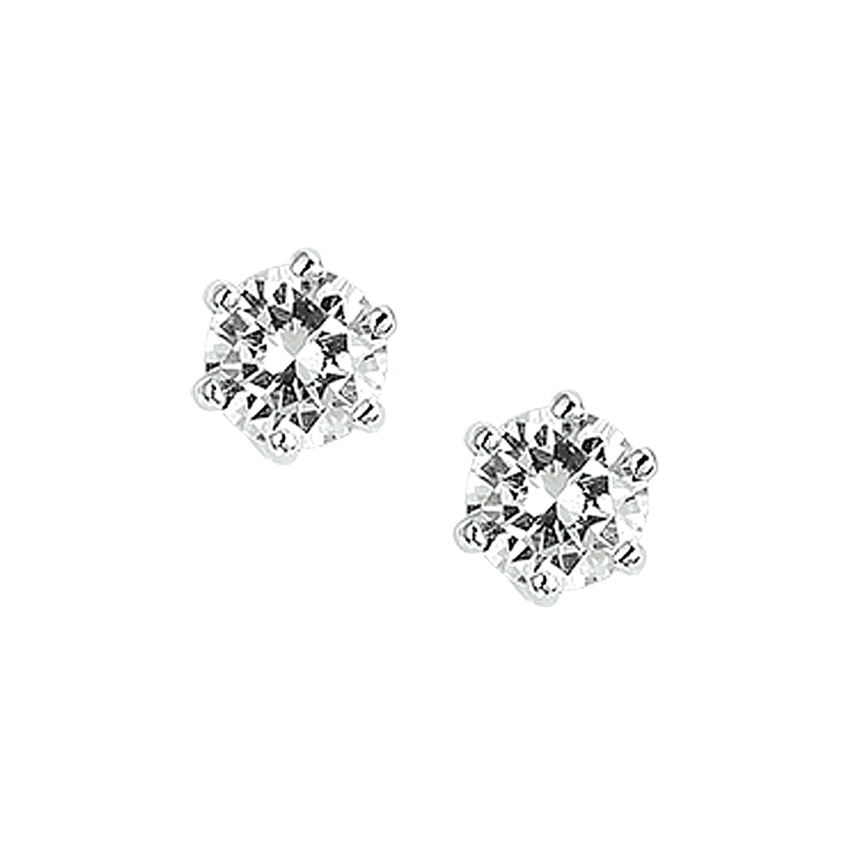 Gerhodineerd zilveren oorknoppen met zirkonia, gezet in een chaton met zes zetpoten