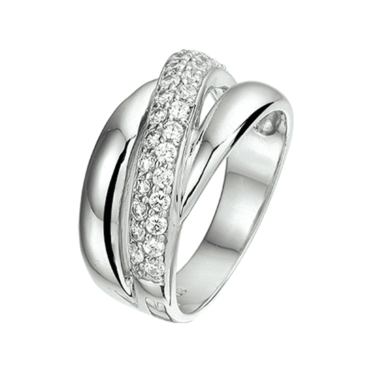 Beschrijving: Gerhodineerd zilveren ring met zirkonia. 
Uniekenummer serie: 26887
Verpakt per: 1
Doelgroep: dames
Ringmaat: 19.00 mm (60)
Breedte: 11.5 mm
Zetting: pave